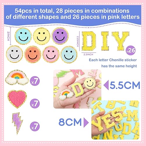 Miniatura 2 de 54 parches de letras de felpilla autoadhesivas, parches de felpilla con brillantina arco iris, parches de letras universitarias de Navidad, parches