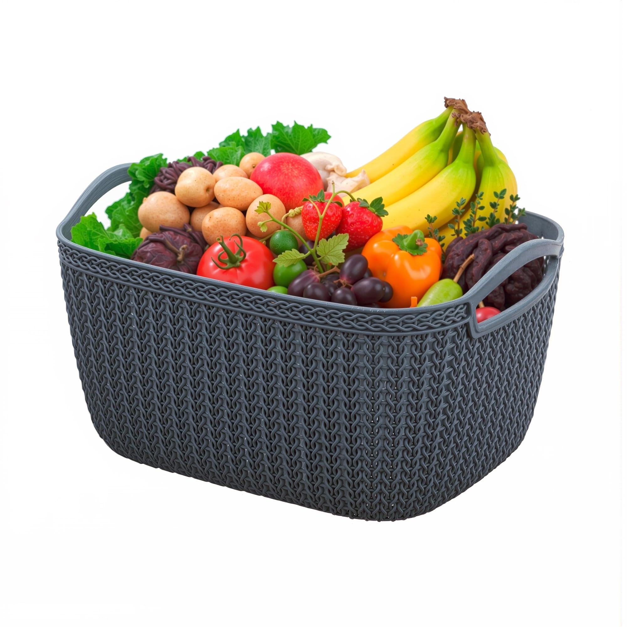 Kuber Industries Unbreakable Multipurpose Storage Basket With Handles|Medium Size & Flexible Plastic |Fruit/Vegetable/Bathroom/Home Basket, Pack of 2(Brown & Cream) -CTKTC39079,Rectangular 4