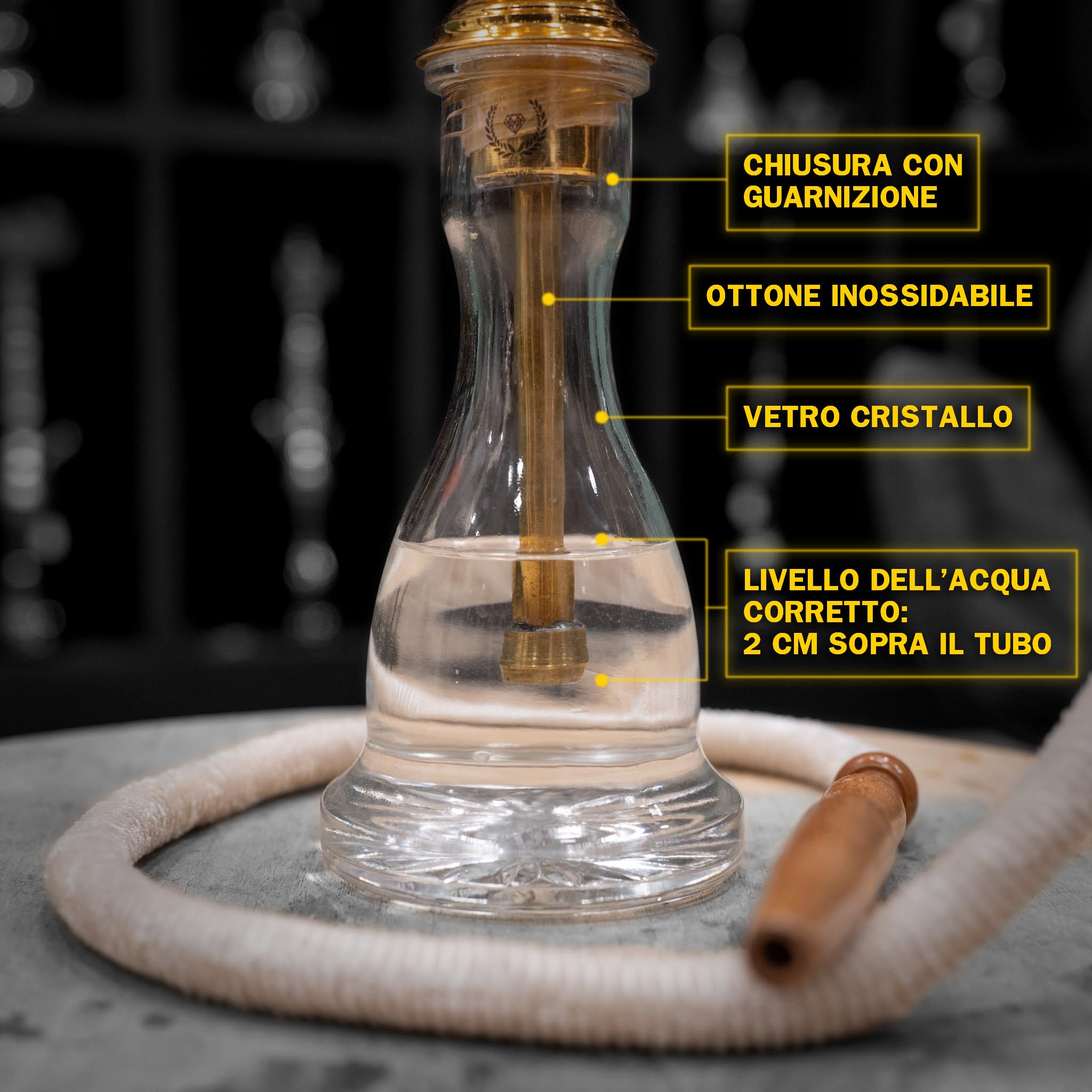 Cachimba Tradicional Al Zahra 60 cm | Latón Brillante, Cazoleta de Arcilla, 1 kg Carbón Cocobration 27mm, Porta Carbón, 50 Boquillas Higiénicas y Accesorios Completos para Shisha y Hookah