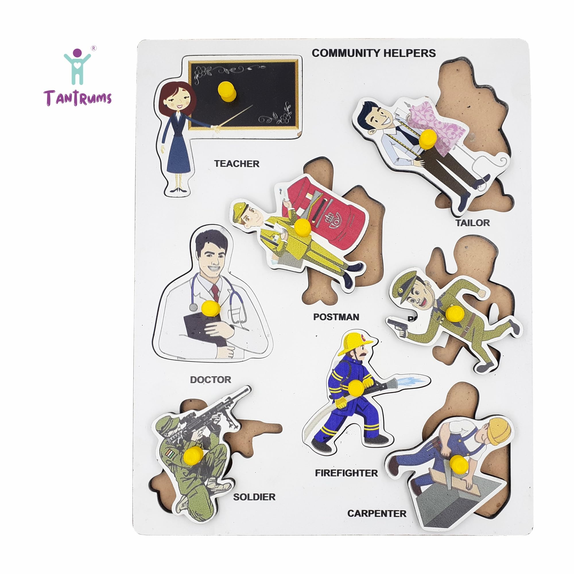 Tantrums Preschool Wooden Community Helper Puzzle for Kids Learning Helpful in Developing Hand Eye Concentration and Motor Skills with Self-Correcting Match ups (Multicolor 8 Pieces) 1