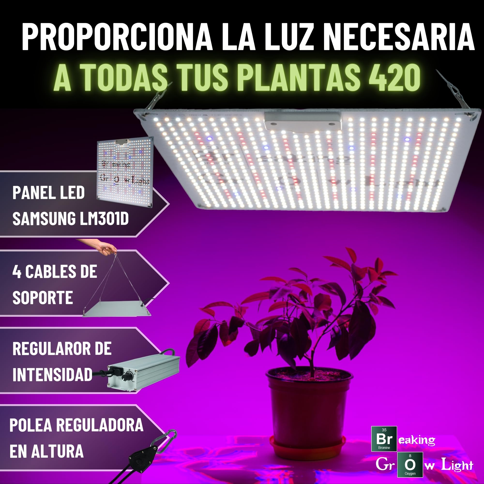 MADAME GROW luz plantas -luz plantas interior - luz para plantas interior - luz crecimiento plantas interior - led de cultivo -luz de crecimiento para plantas - grow light -led plantas (QUANTUM BOARD)