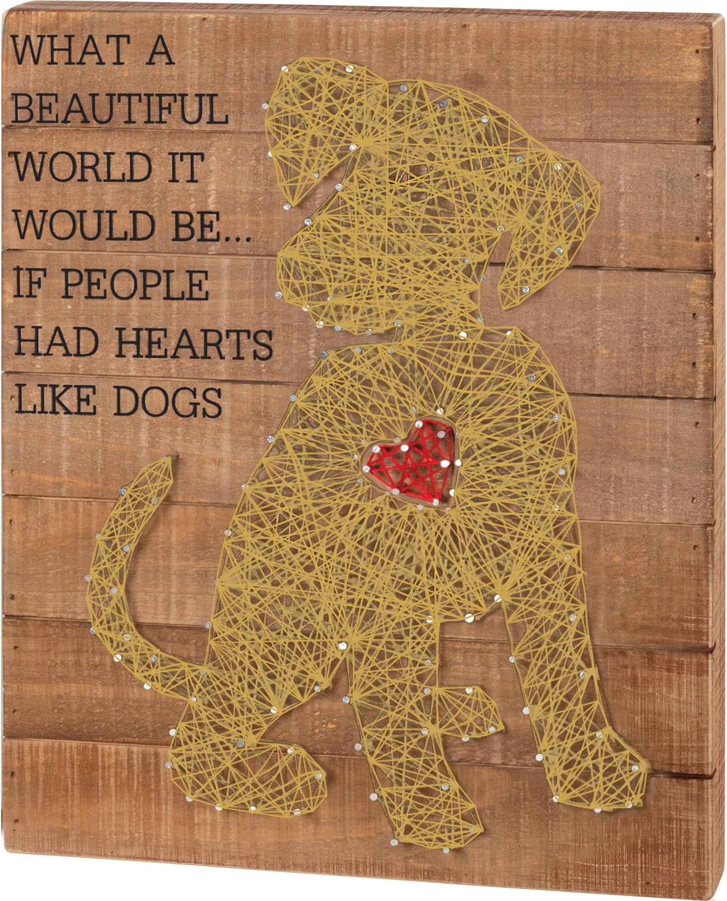 Pet Lover Hearts Like Dogs String Art Wood Sign: Hand-Strung Dog with Heart Design - 12" x 15" x 1.75"
