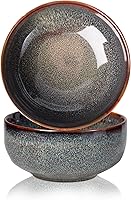 KYBSCZ 22oz Ceramic Serving Bowls Set of 2 - 5.75" Reactive Glaze Salad Soup Cereal Bowls, Caramel Brown