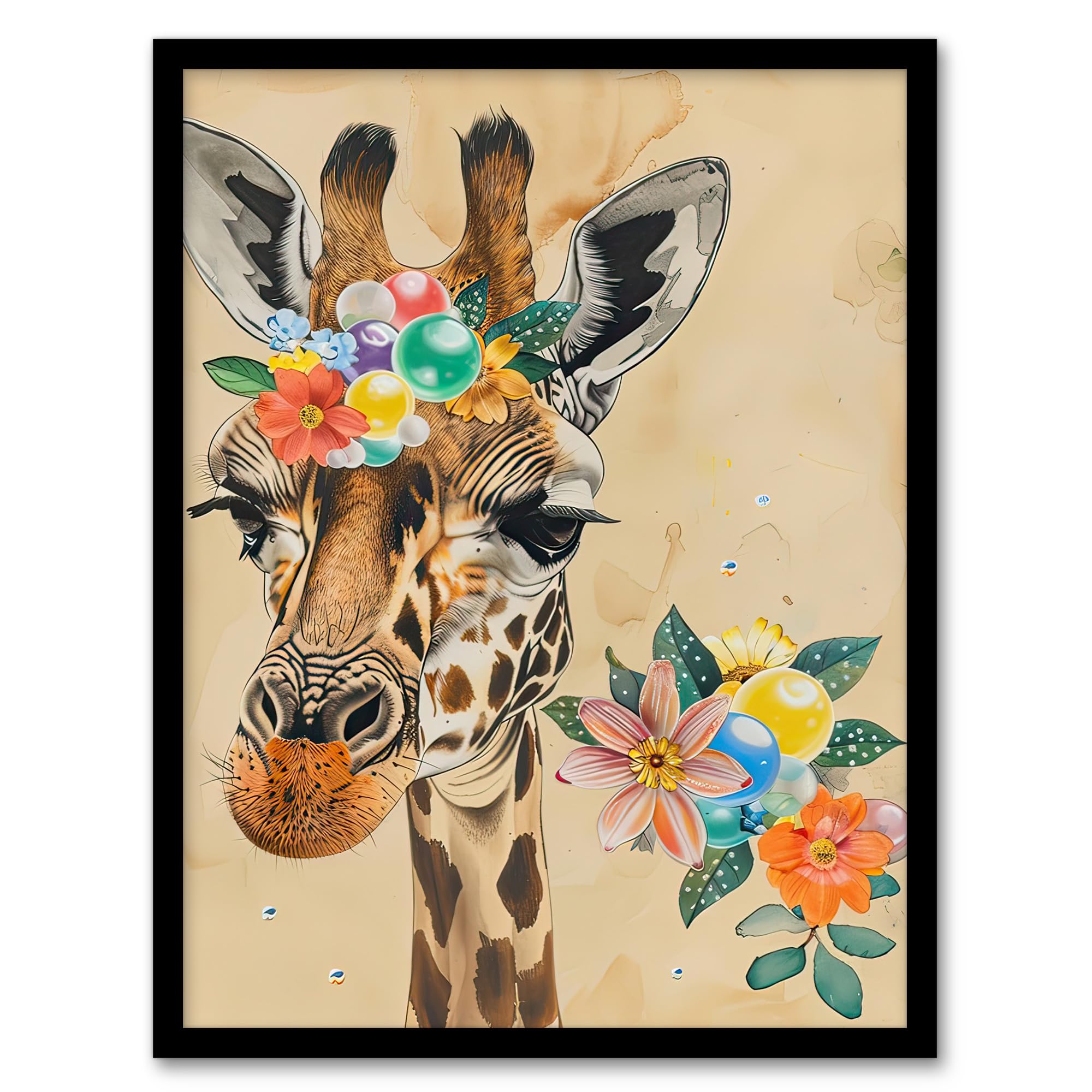 Tableau girafe Artery8 18X24 pouces floral encadré pour salon