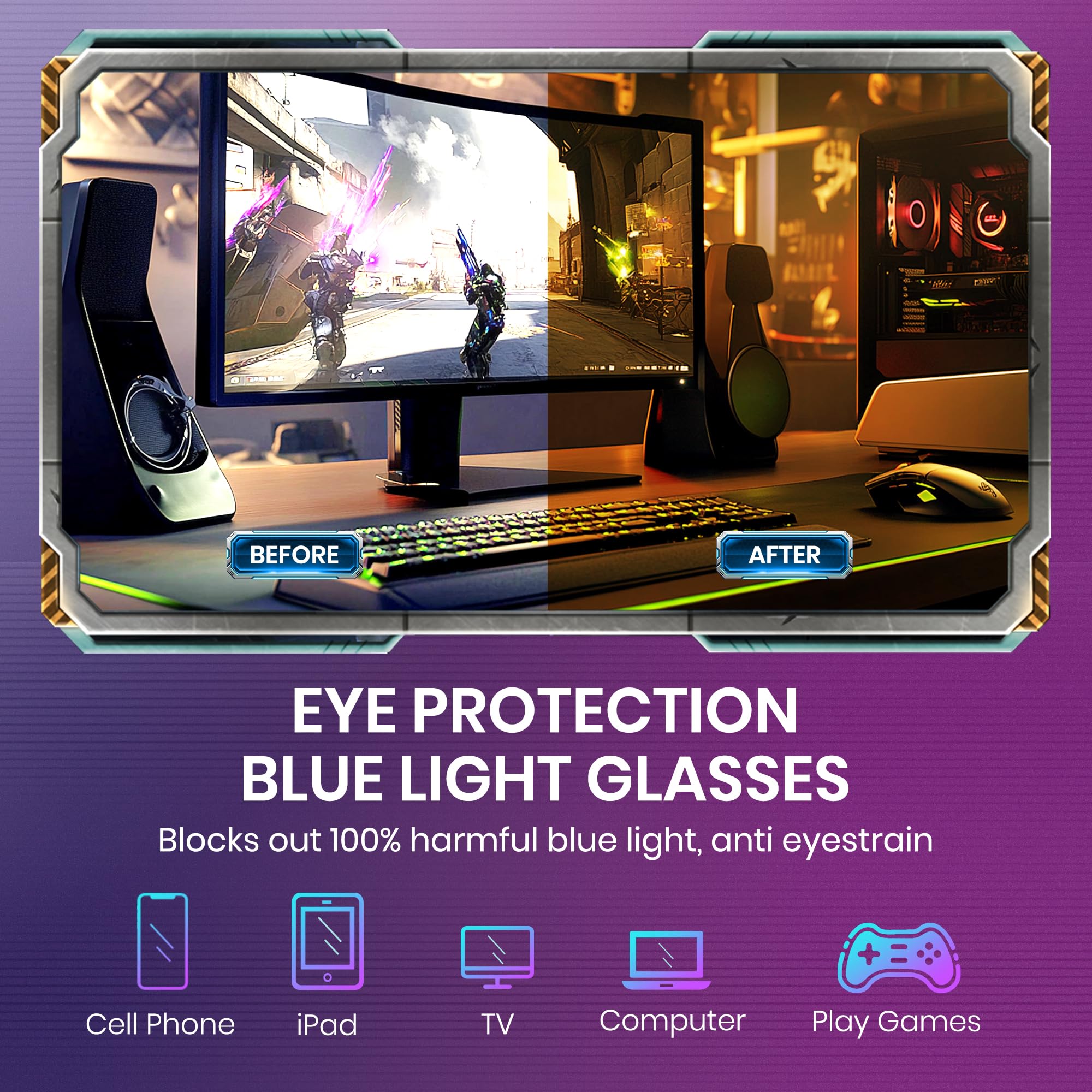 Cyxus Occhiali Gaming Luce Blu Lente Arancione per Gamer PC TV Tablet Unisex 8090O02
