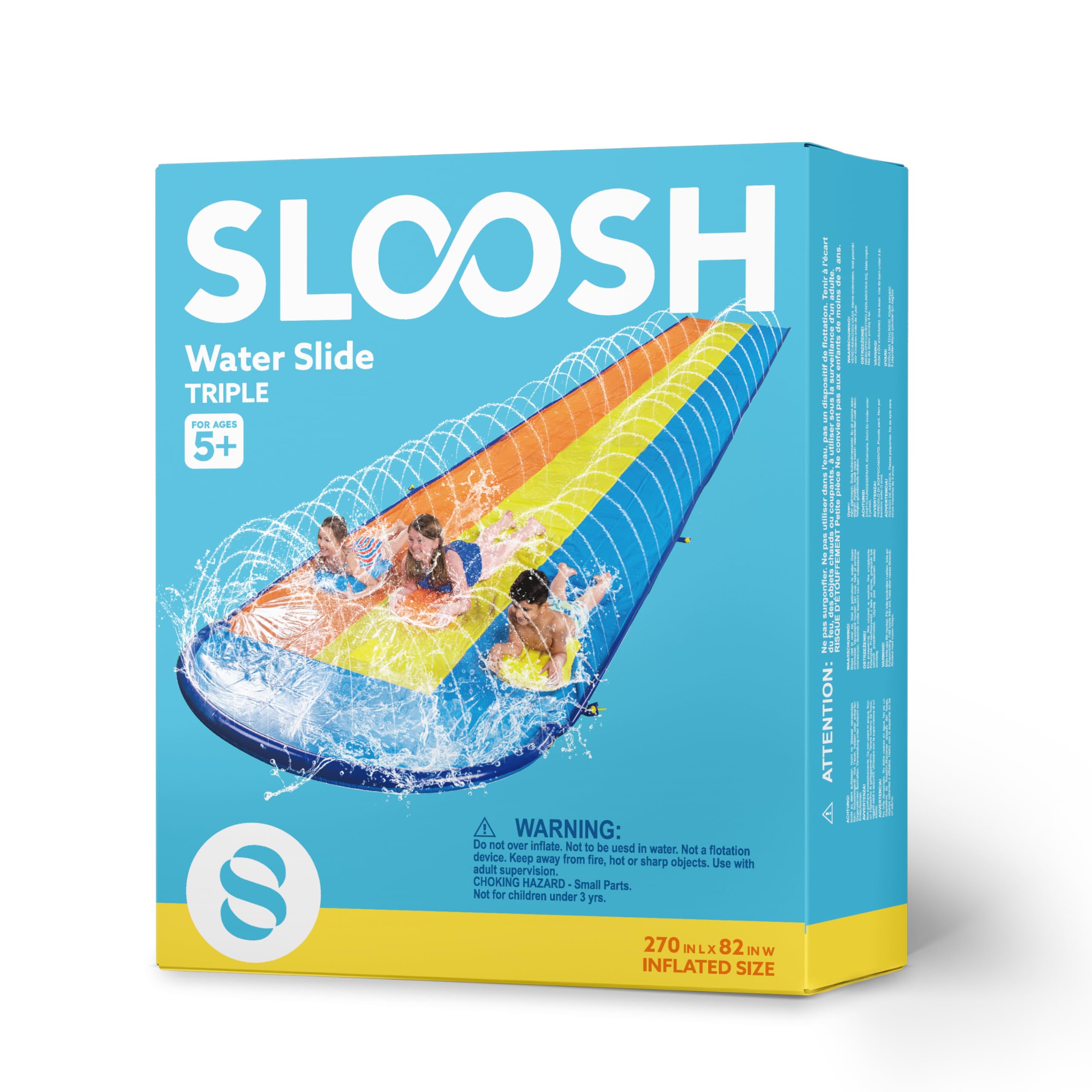 Sloosh 18ft/548cm Tobogán Triple con 3 Tablas, tobogán acuático para césped con rociador para niños y Adultos, Juguete de Verano para diversión al Aire Libre