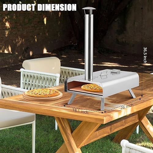 Miniatura 7 de Horno de pizza para exteriores de 16 pulgadas, portátil de pellets de madera y horno multicombustible con piedra para pizza, pelar, termómetro y