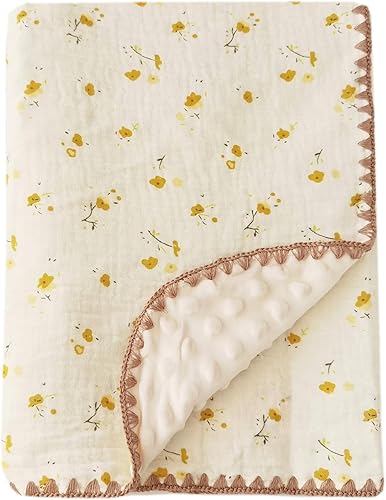 Miniatura 9 de Manta de doble capa de muselina de algodón Minky para niños pequeños, colcha gruesa suave y neutra manta de recepción con estampado de fresa, 40 x
