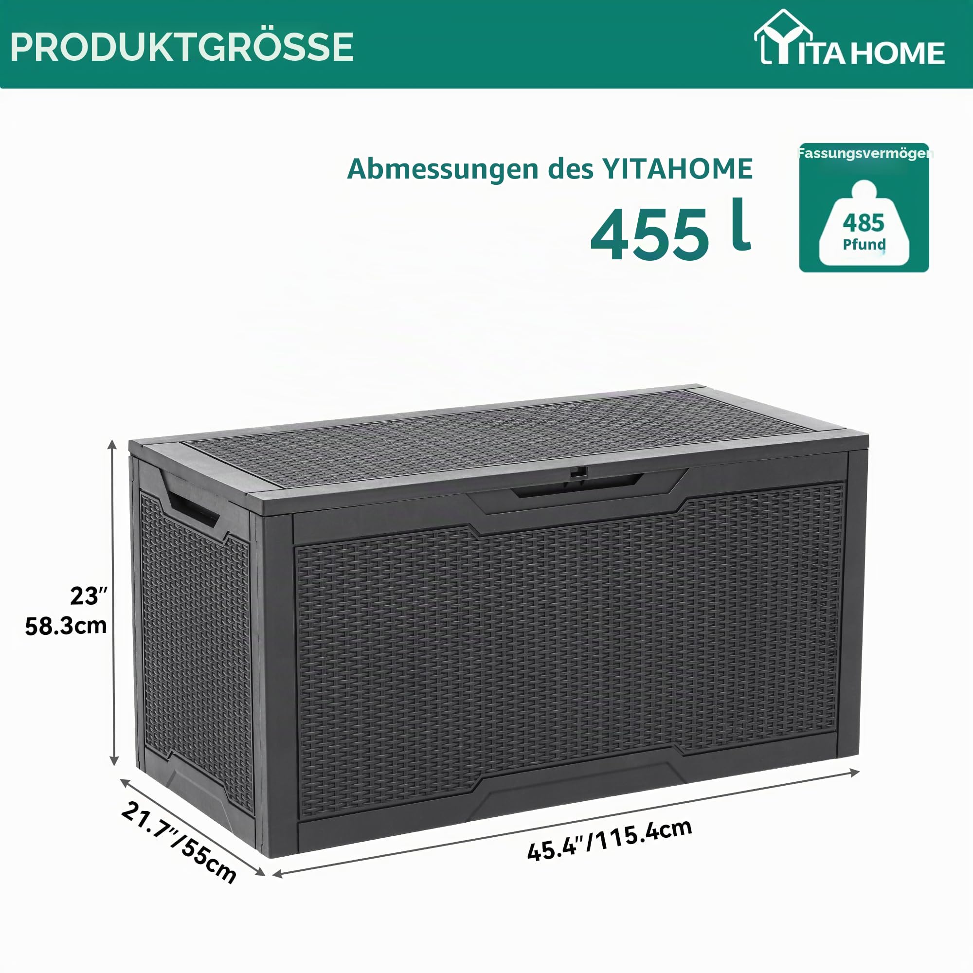 YITAHOME 380 Liter Gartenbox Wasserdicht, Abschließbarem Garten Auflagenbox, Outdoor kissenbox Wetterfest Garten Aufbewahrungsbox mit Seitengriffen für Gartengeräten Poolzubehör Spielzeug, Dunkelgrau