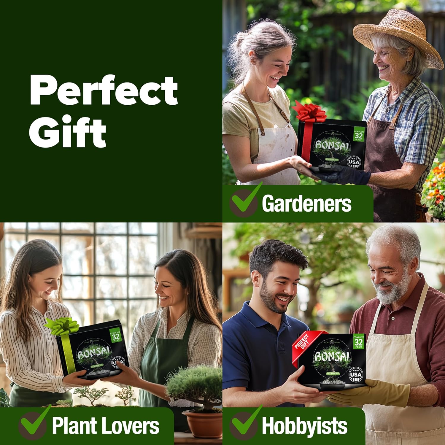 Bonsai Tree Kit Gifts for Men & Women - Grow 4 Bonsai Trees - Unique Gardening Crafts for Adults, DIY Hobbies for Plant Lovers & Gardeners - Unusual Christmas Gift Ideas for Mom & Dad
