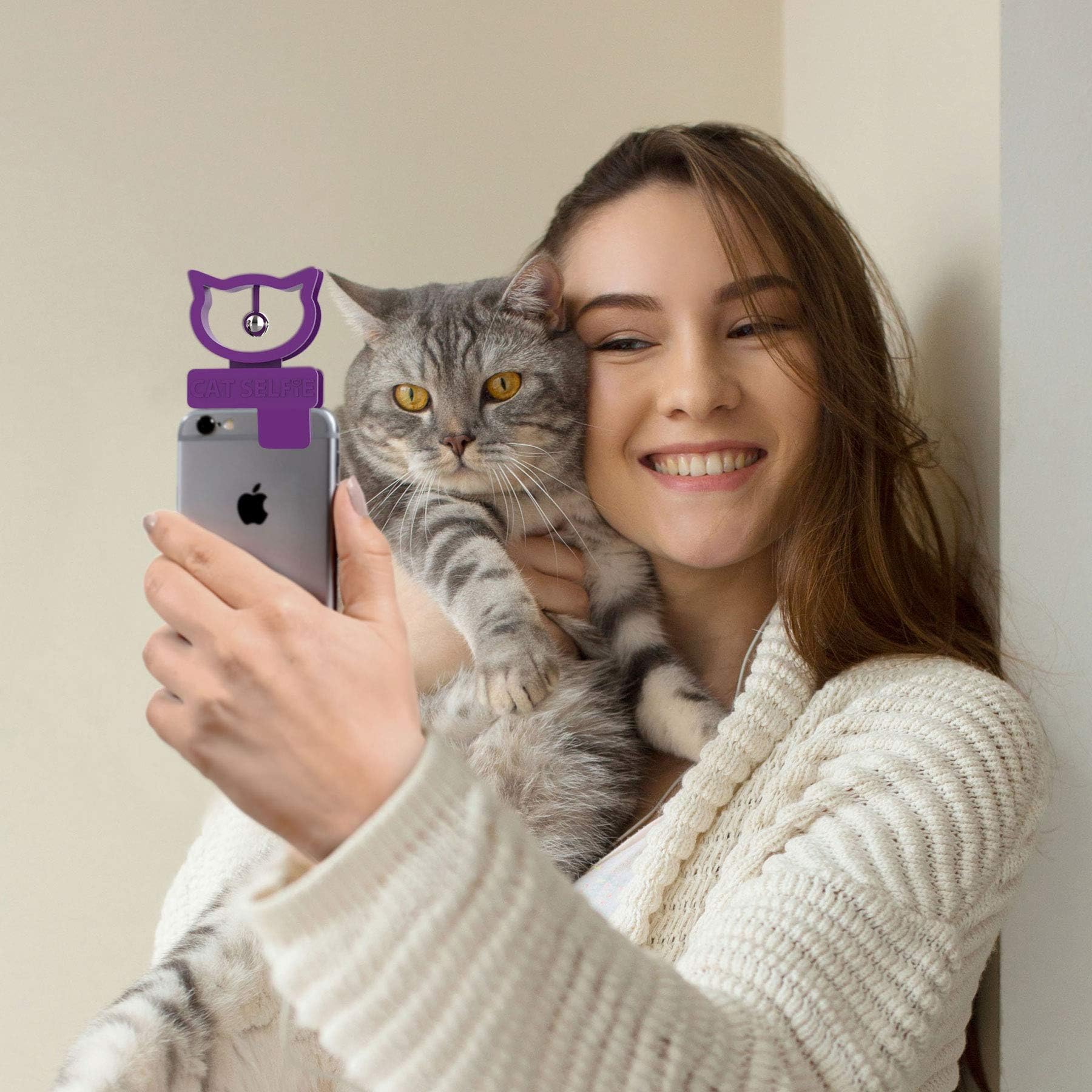 – Cat Selfie Cat Toy Mobile Phone Accessory - Mini Portable Attachment For Phone Camera To Take Pet Selfie - Compatible With Most Phones Including iPhone & Android