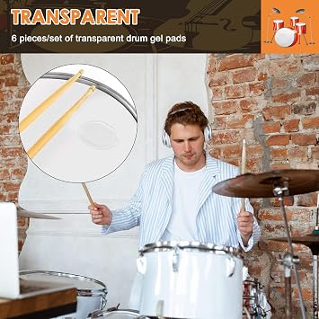 melairo 6pcs/set Snare Drum Mute Pad Drum Damper Gel Pads Snare Drum Muffler Mute Transparent Percussion Instrument Accessories(Transparent)