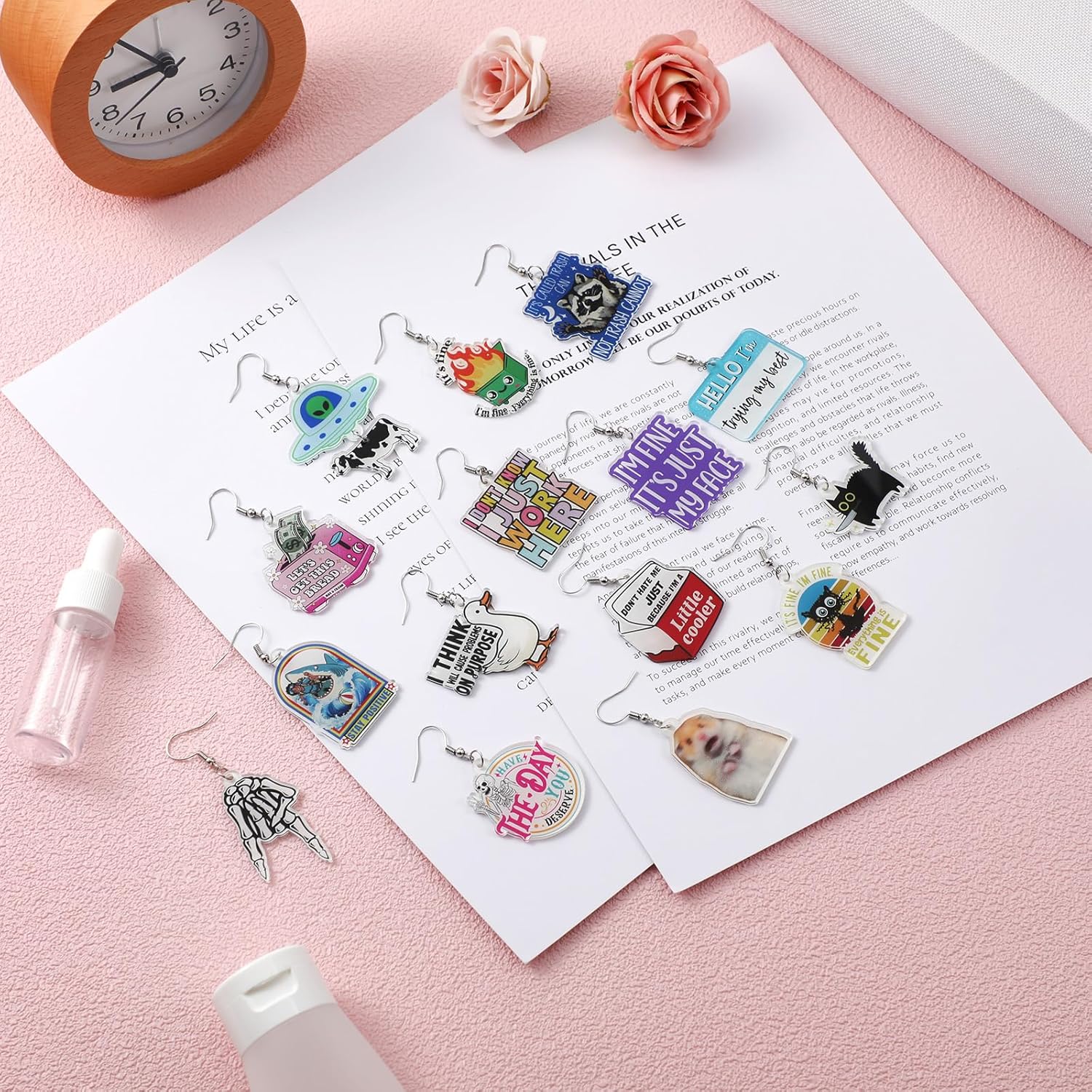 Nosiny 24 Pairs Funny Acrylic Earrings Pack Cute Hypoallergenic Trendy Fun Earrings Holiday Birthday Gift Kawaii Weird Earring with Hook for Women Jewelry Gift - Image 4