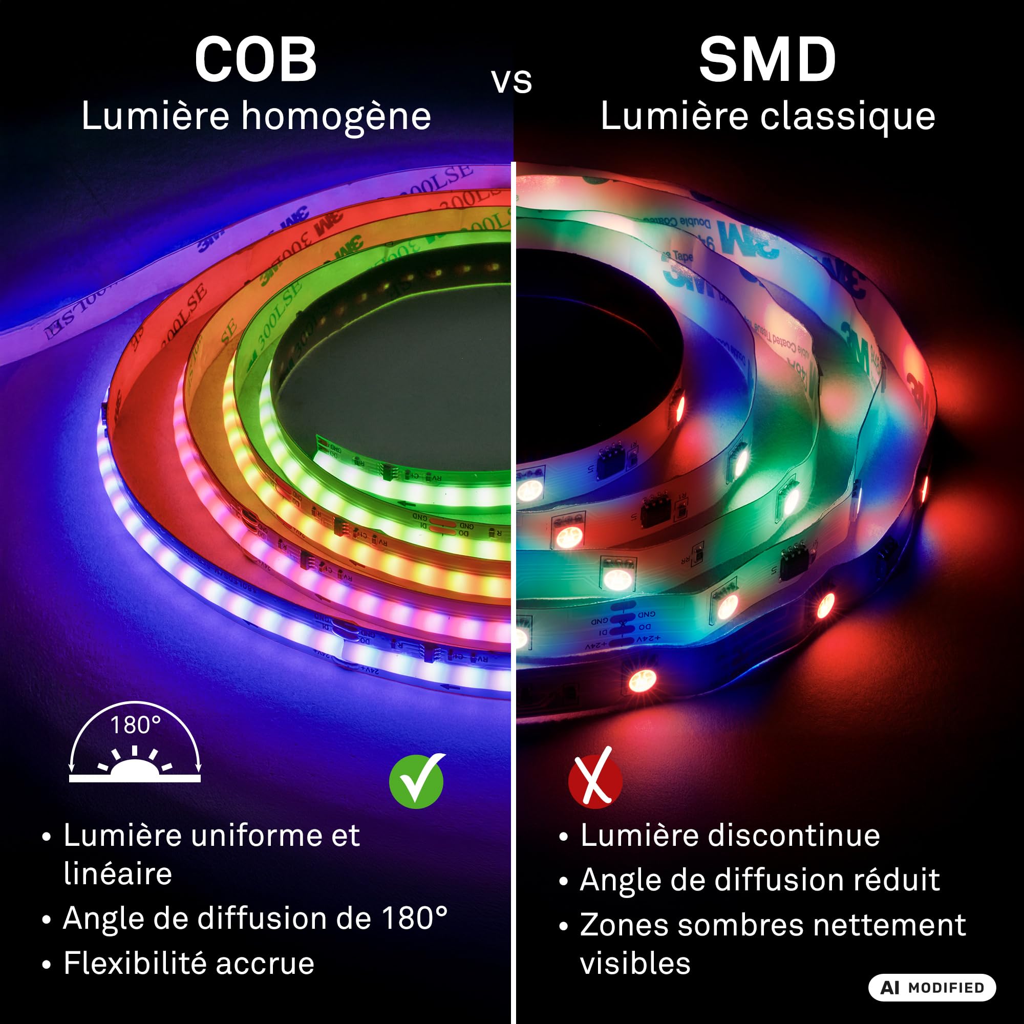Briloner - Ruban LED COB 5m Télécommande Dimmable RGBIC Blanc Chaud Blanc