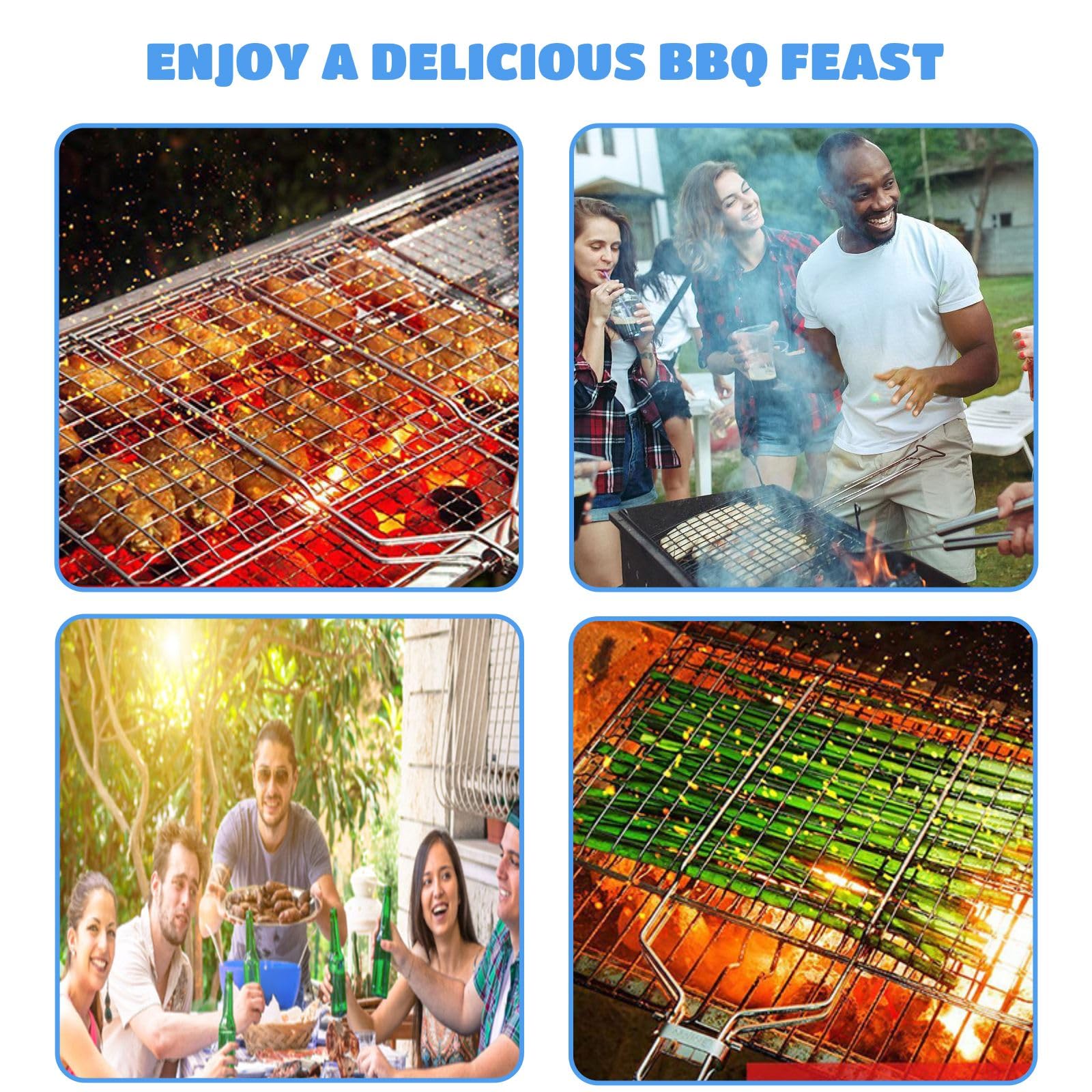 Cesta de parrilla de acero inoxidable para barbacoa, cesta grande plegable para parrilla con mango extraíble. Cesta de parrilla para pescado, verduras, grandes accesorios útiles para barbacoa,