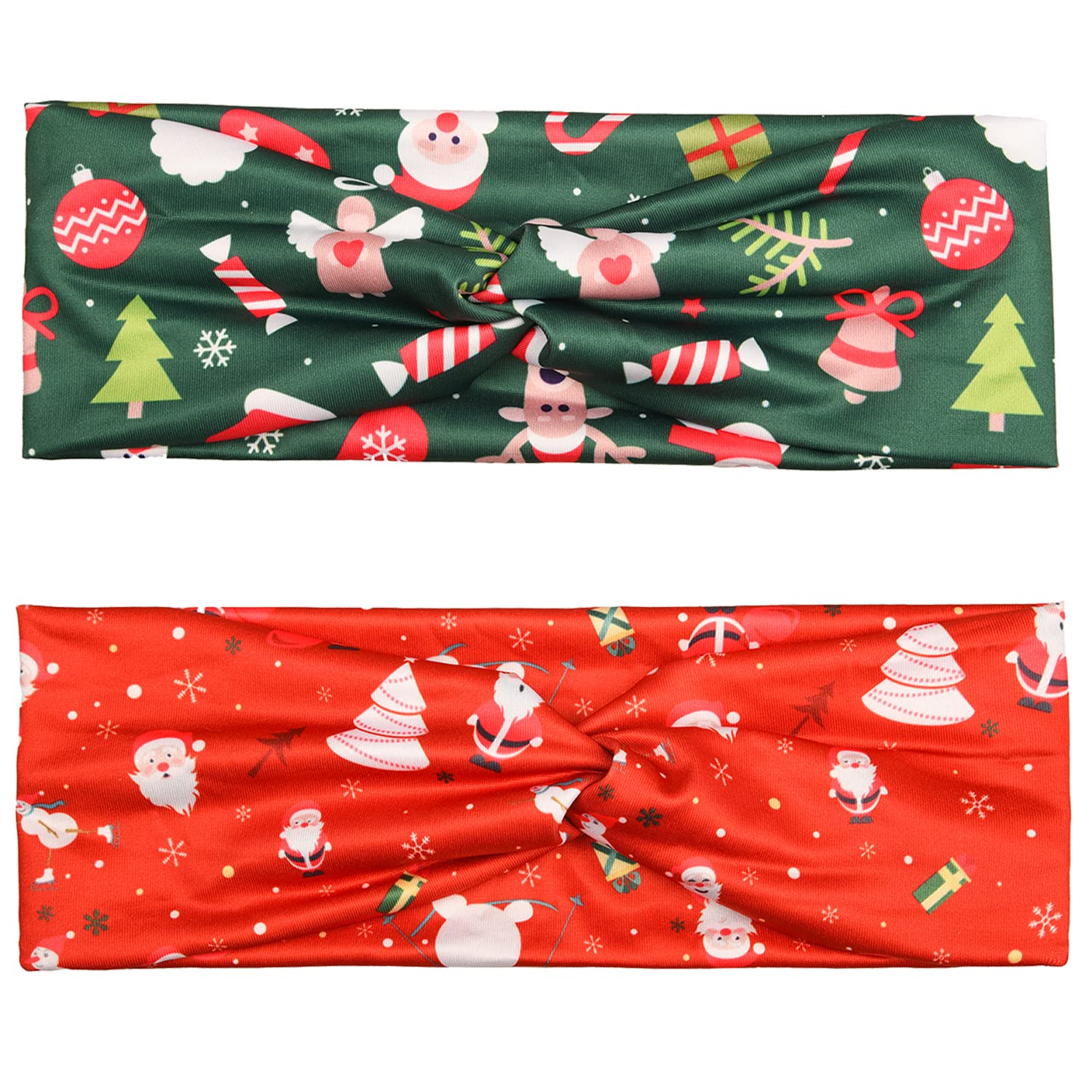 AOVNA 2 Pack Christmas Turban Headbands for Women Wide Boho Head Scarfs Wraps Yoga Hairbands, Green,Red, 2 count (Pack of 1) - Image 2