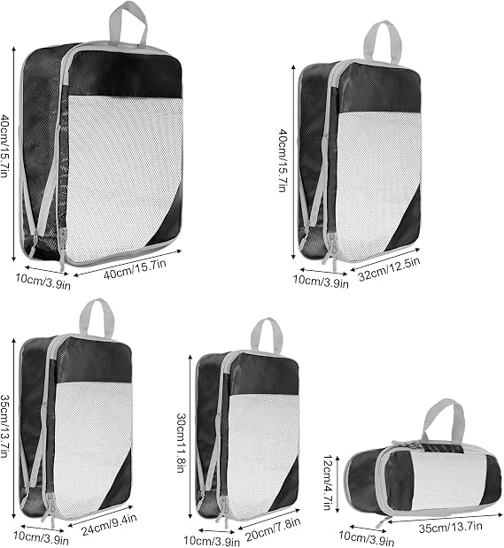 Compression Packing Cubes for Suitcases, Organizer Cubes for Travel Essentials, Luggage Suitcase Organizer Bags Set, Lightweight Packing Organizers as Travel Accessories (Set of 5, Black)