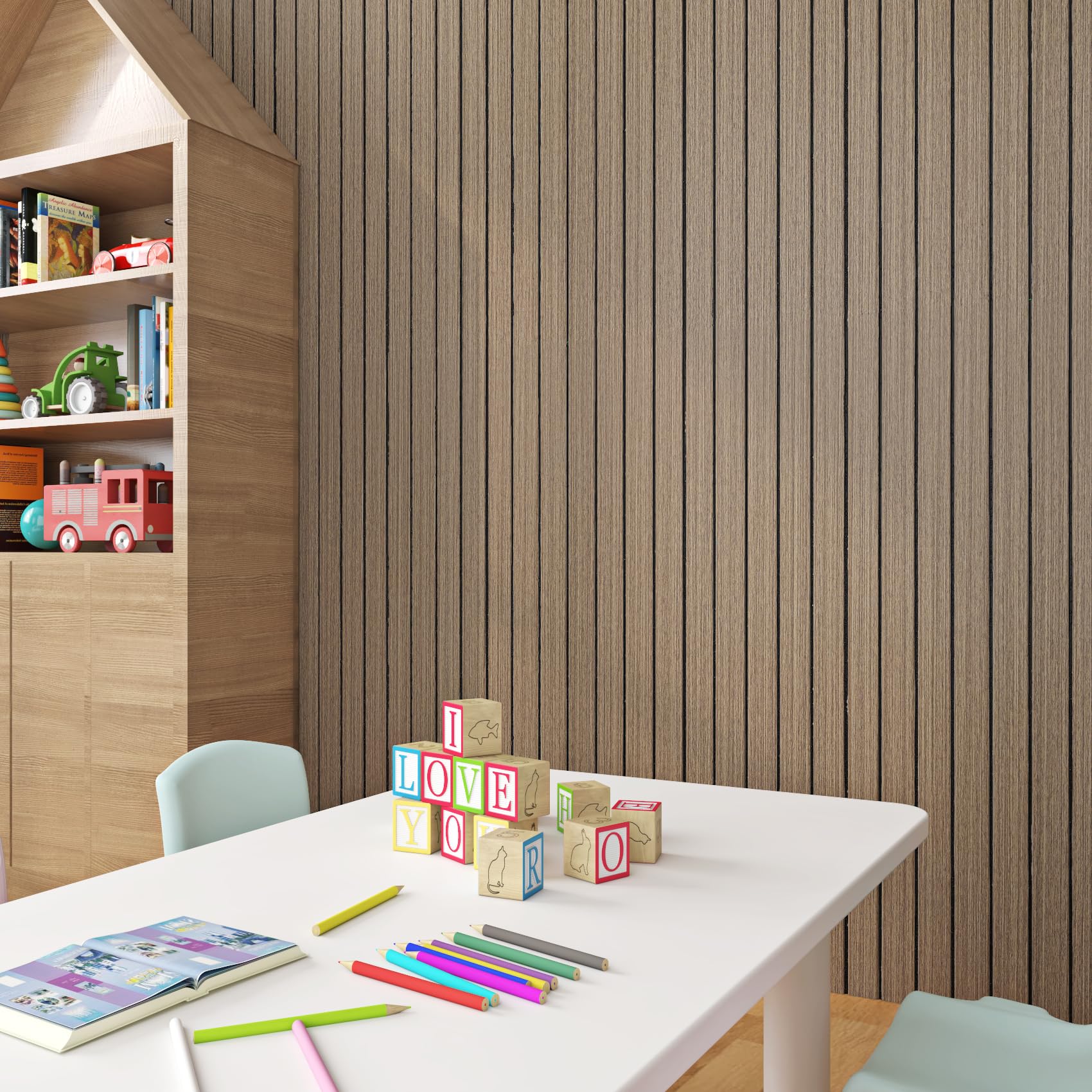 ReWallpaper 60CMx5M Rivestimento Parete Legno Adesivo 3d Carta Adesiva per Pareti Cucina Soggiorno Spesso Pannelli Legno Insonorizzato Murali Adesivi in Rotolo Decorativo Parete Sala Musica Marrone