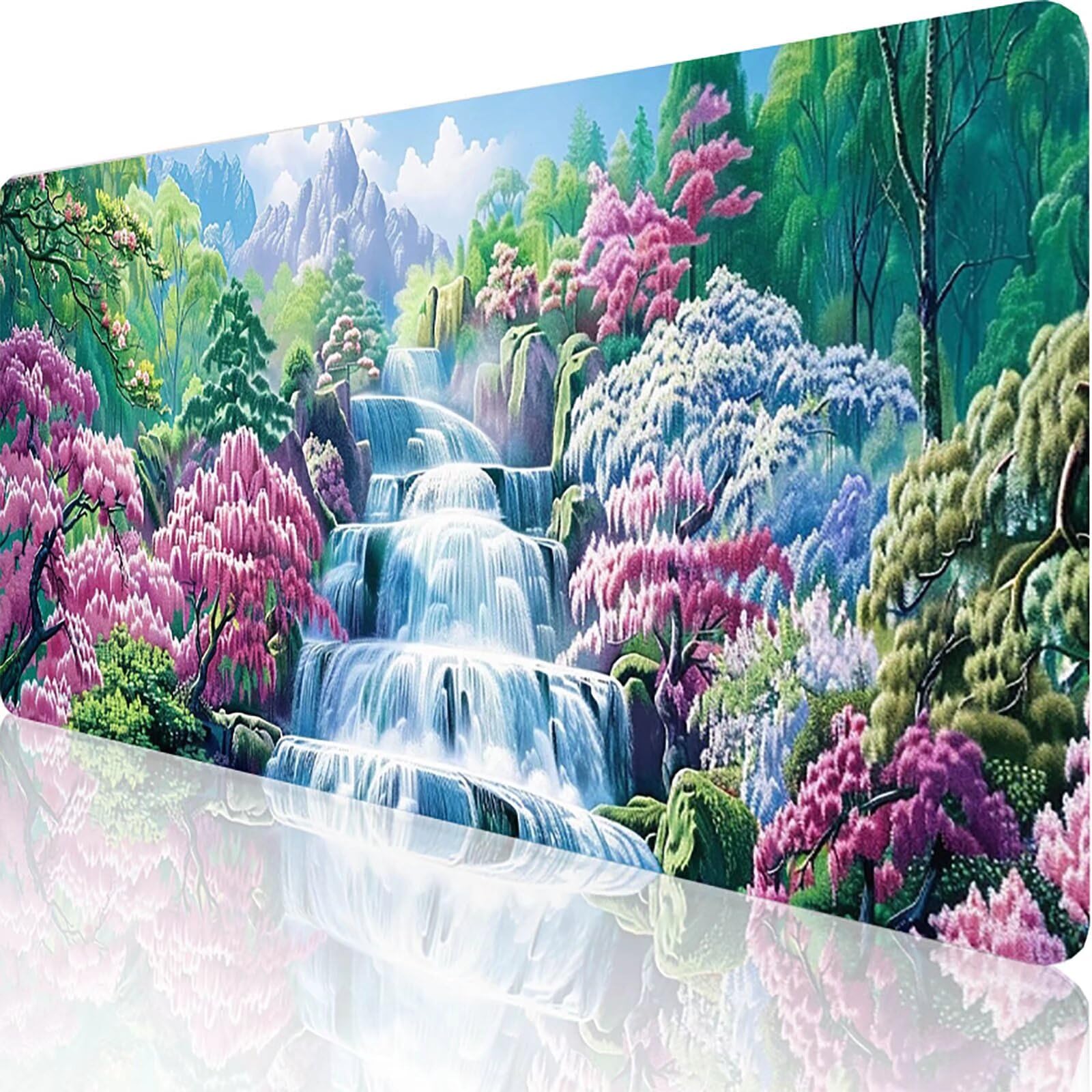Gamingowa podkładka pod mysz, zielona, XXL, 1400 x 600 x 3 mm, XXL, podkładka pod mysz, krajobraz, akcesoria gamingowe z antypoślizgową podkładką, wodoodporna i trwała, do ozdabiania myszy i