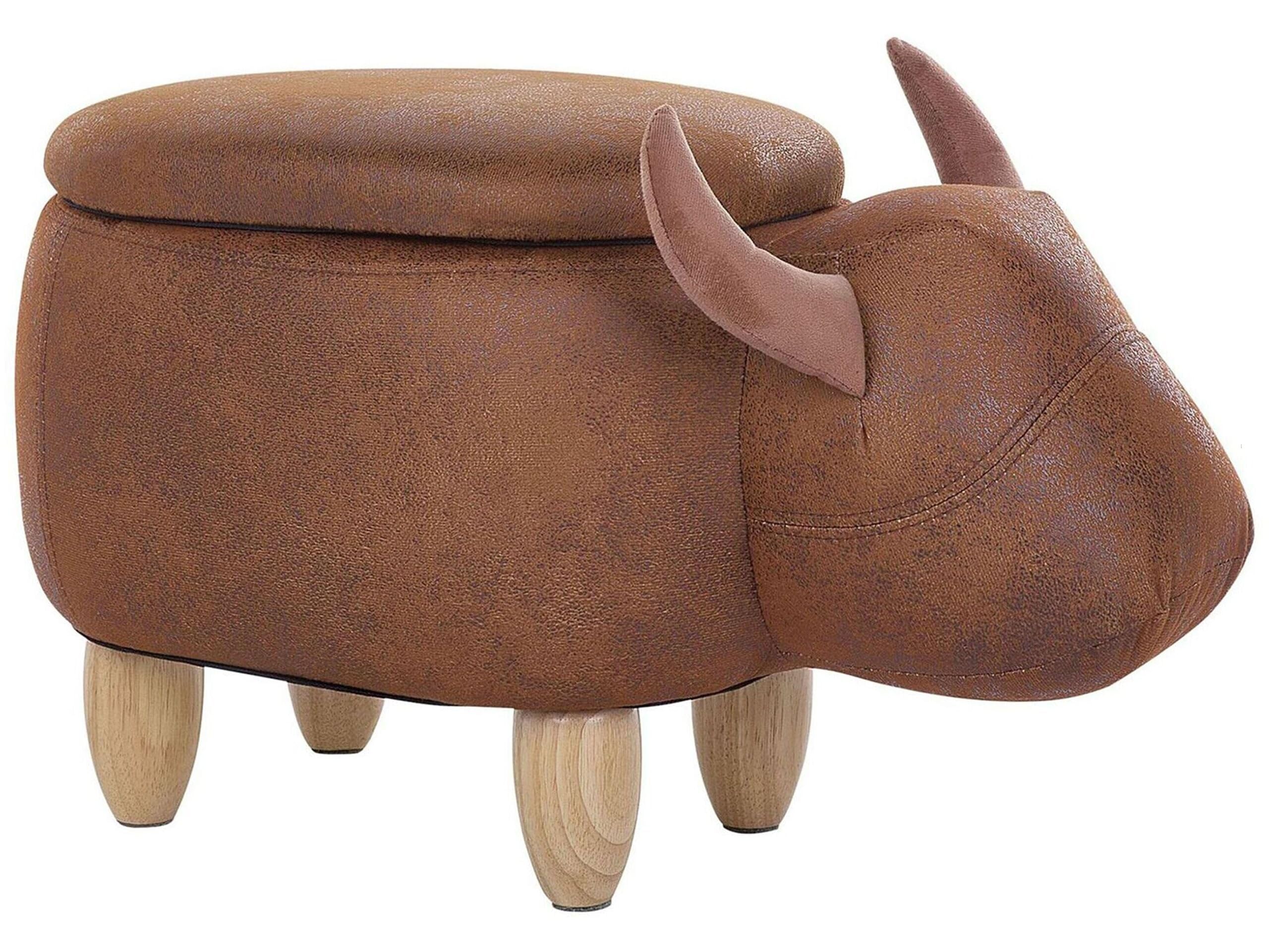 Beliani Tierhocker Kuh Kinderhocker Fußhocker Deko Hocker für Kinderzimmer mit Deckel Braun Cow