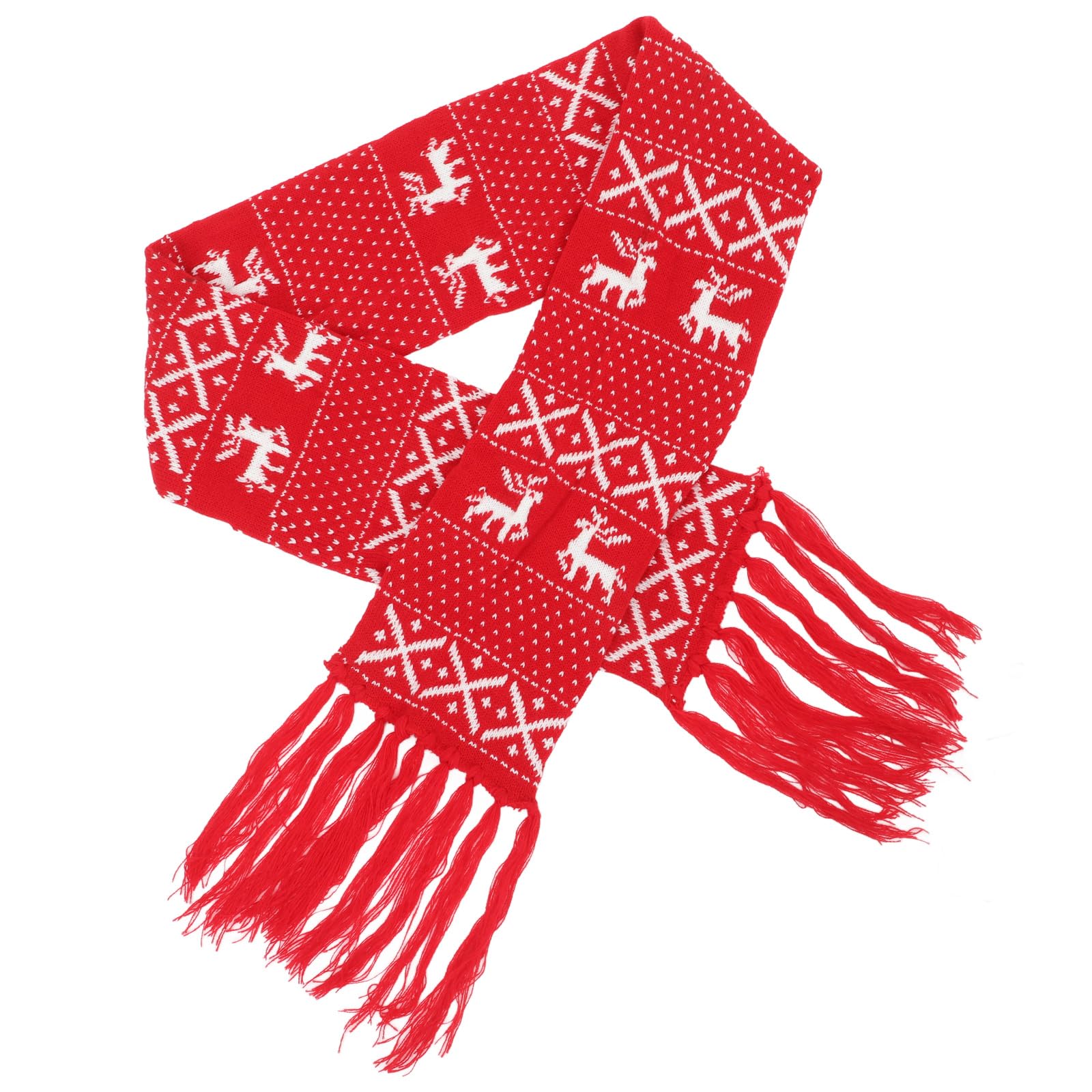 Sciarpa Natalizia in Lana Rossa con Motivi di Natale, Lavorazione a Maglia Raffinata e Calda per L'inverno Freddo, Idea per Occasioni Formali