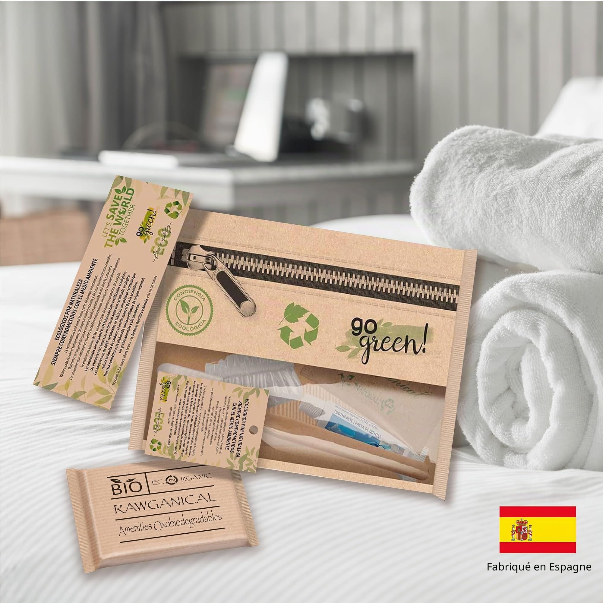 75 Ensembles de bienvenue d’hôtel 5 pièces| 100% écologique| Trousse de toilette Bio Eco| Ensemble d'hygiène personnelle d'hôtel écologique | Kit de bienvenue d’hôtel.