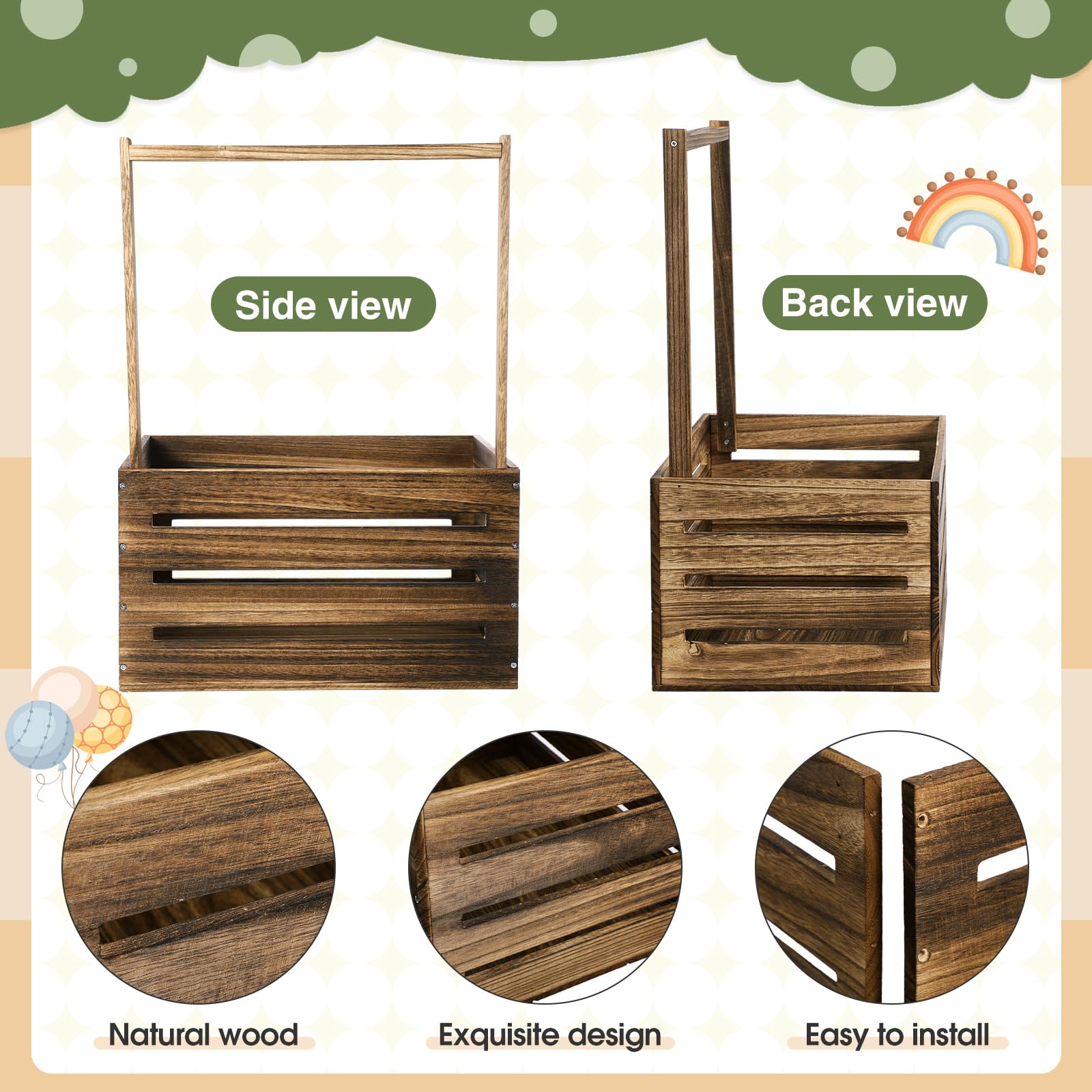 Barydat Cesta de madera para baby shower con asa, letrero de anuncio de bebé, para guirnalda, letras grandes, caja de regalo de madera, letras para embarazo, fiesta de nuevos padres (marrón)