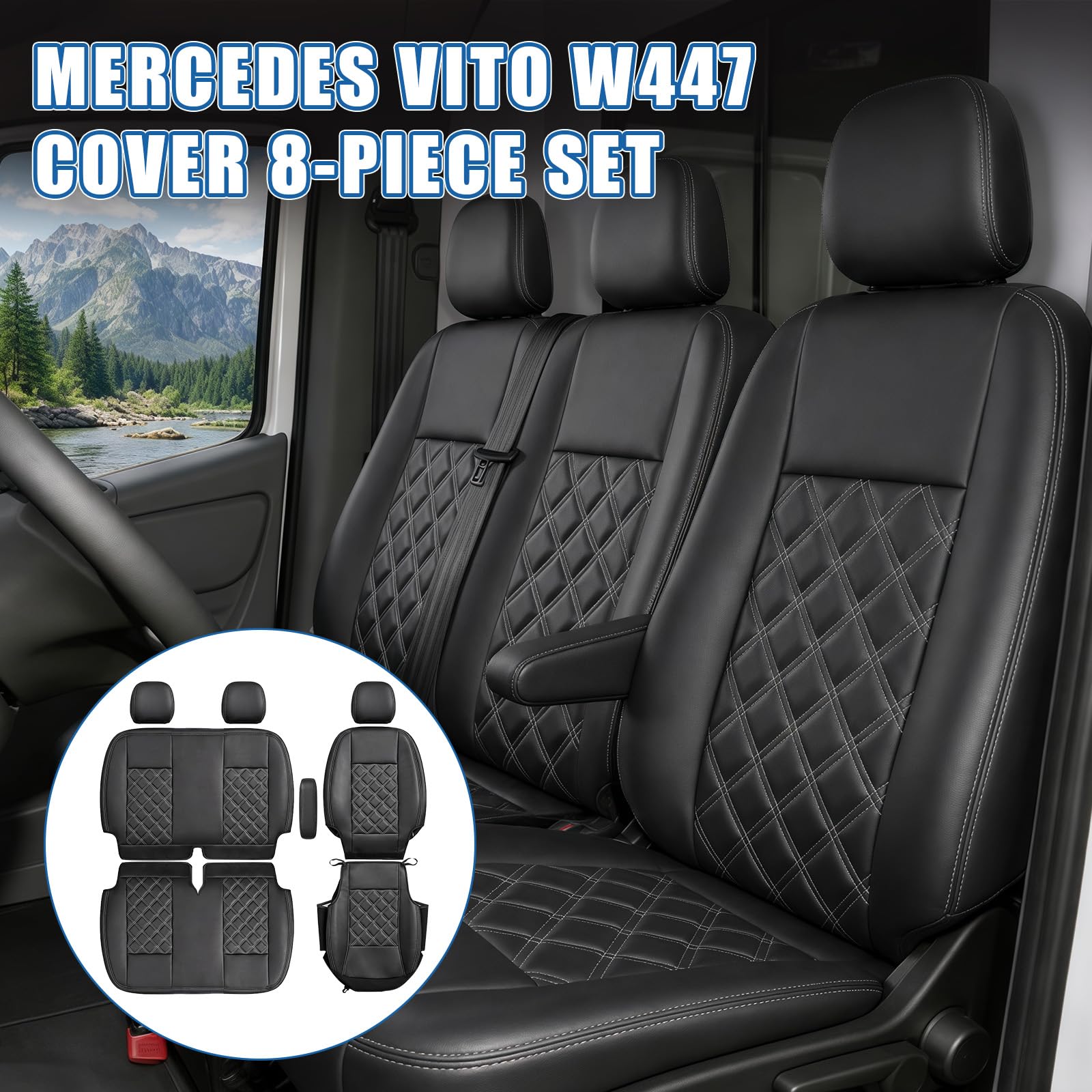 Coprisedili auto compatibile con Mercedes-Benz Vito W447, Anteriore 2+1 | Coprisedili anteriori, LHD, Confortevole, Traspirante