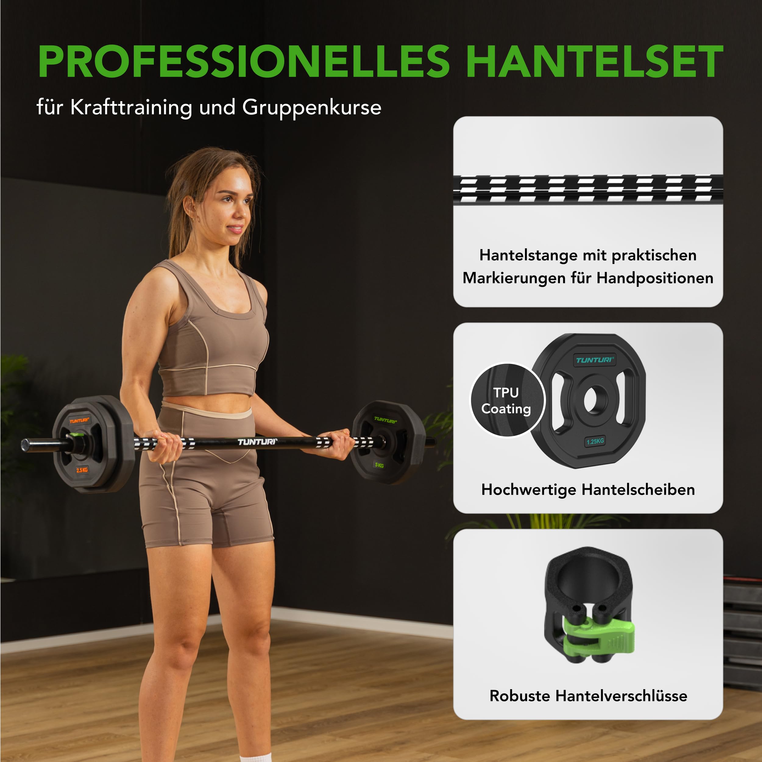 Tunturi Aerobic Pump Gewichtenset 20kg - Hantelset aus Gummi mit Hantelstange und 6 Scheiben