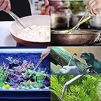 Vista 5 de Miupoo Pinzas rectas y curvadas de acero inoxidable, mango largo, juego de pinzas de precisión extralargas con puntas dentadas, plateado, 2 piezas