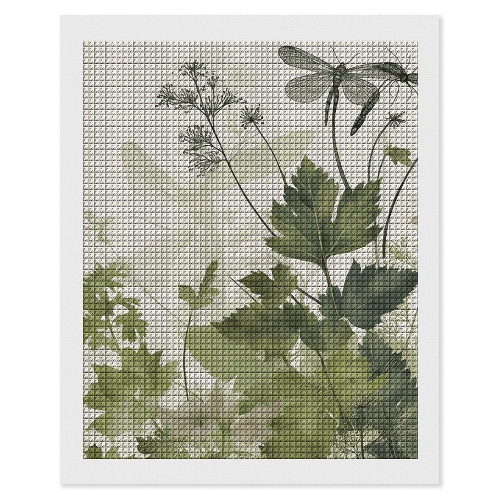 Foliage and Herbs with Dragonflies Winged Diamond Art Kits for Adults, DIY 5D Diamonds Painting Kits for Beginner, Round Full Drill Diamond Dots Painting, 16"x20" Diamonds Pictures Gem Art and Crafts