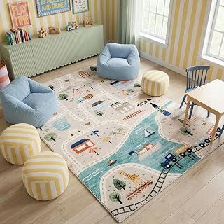 Rug Branch Haven 4' x 6' (3'11" x 5'10") Blue/Grey Education Learning Kids Area Rug, Contemporary, Medium Pile, Stain-Resistant Carpet - Playroom, Nursery, Toy Room and Bedroom