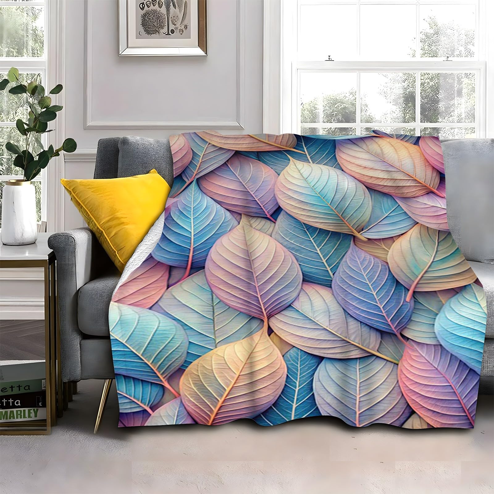 LLSZAHD Colourful Leaves Blanket, Plants Throw Blanket, Thick Warm Fuzzy Washable Flannel Blanket for Sofa, Chair, Car, Lap, Pets, excellent gift (30"x40")