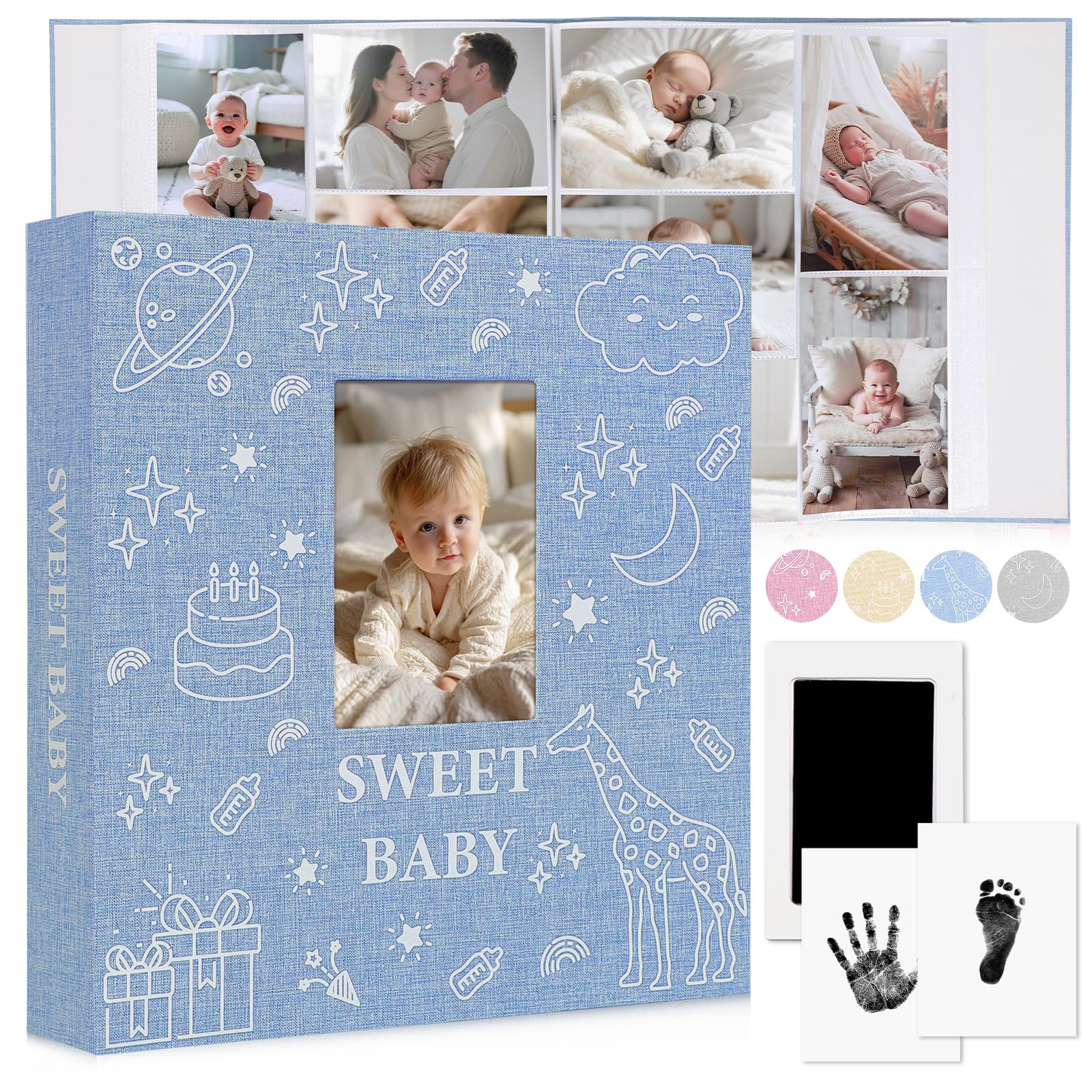EARLY MINDS Baby Photo Album 6x4 600 Pockets, Linen Slip-in Memory Book