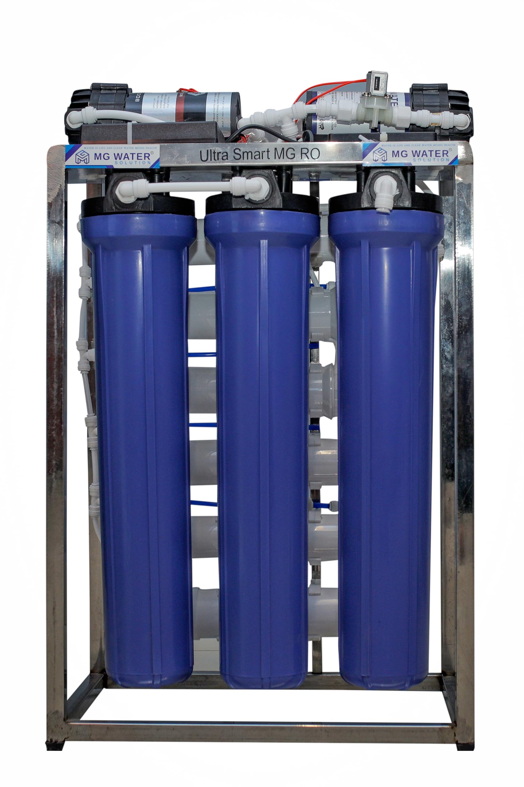 MG WATER SOLUTION® 100 LPH Commercial RO Water Purifier, Reverse Osmosis Fully Automatic Auto Shut off RO Double Purification System With Installation Kit and Water Level Controller
