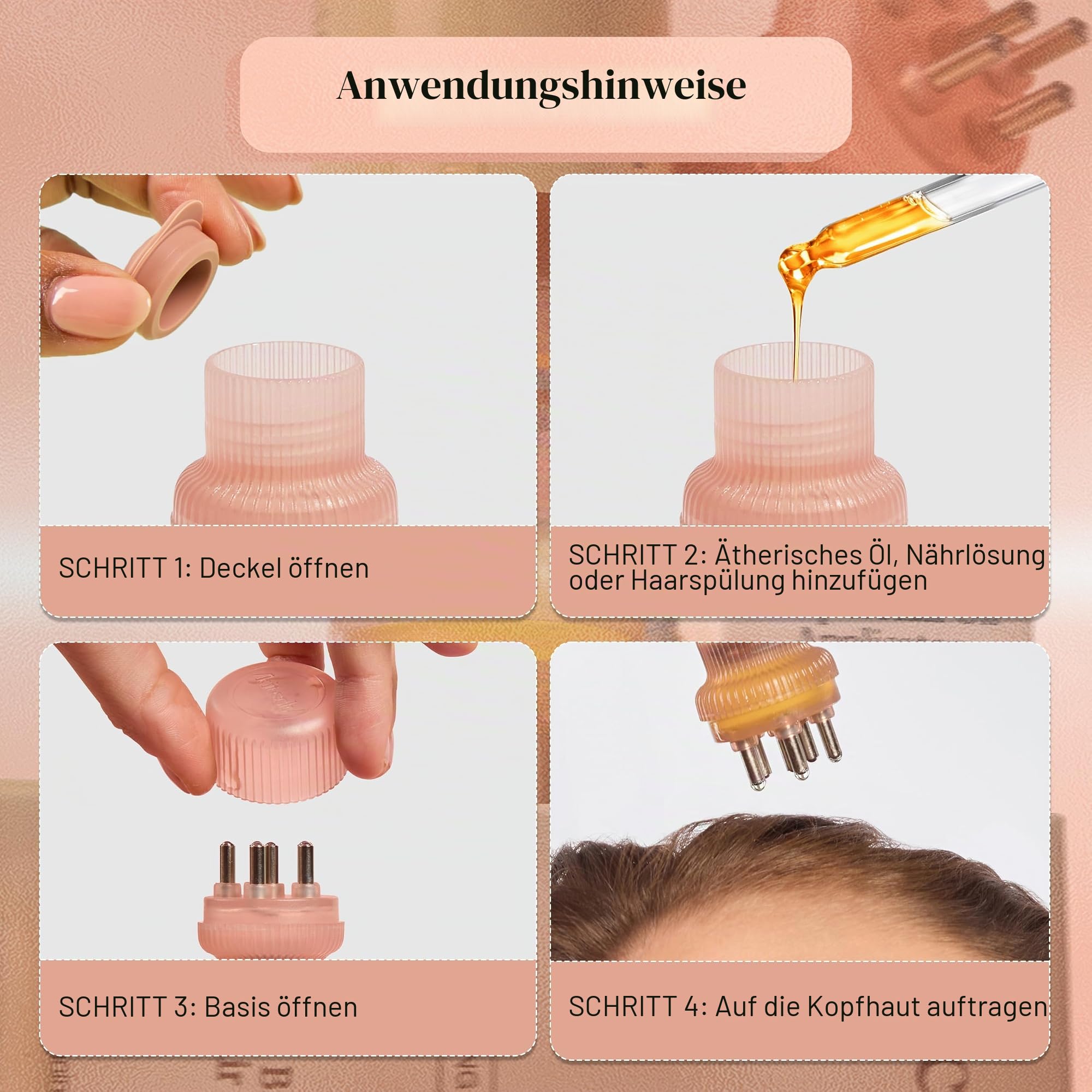 Kitsch Kopfhaut- & Haaröl-Applikator - Mit Edelstahlborsten - Kopfmassagegerät Kopfhaut, Präzise Serum und Ölverteilung für gleichmäßiges und sauberes Ölen - Ultimative Haarpflege - Terrakotta