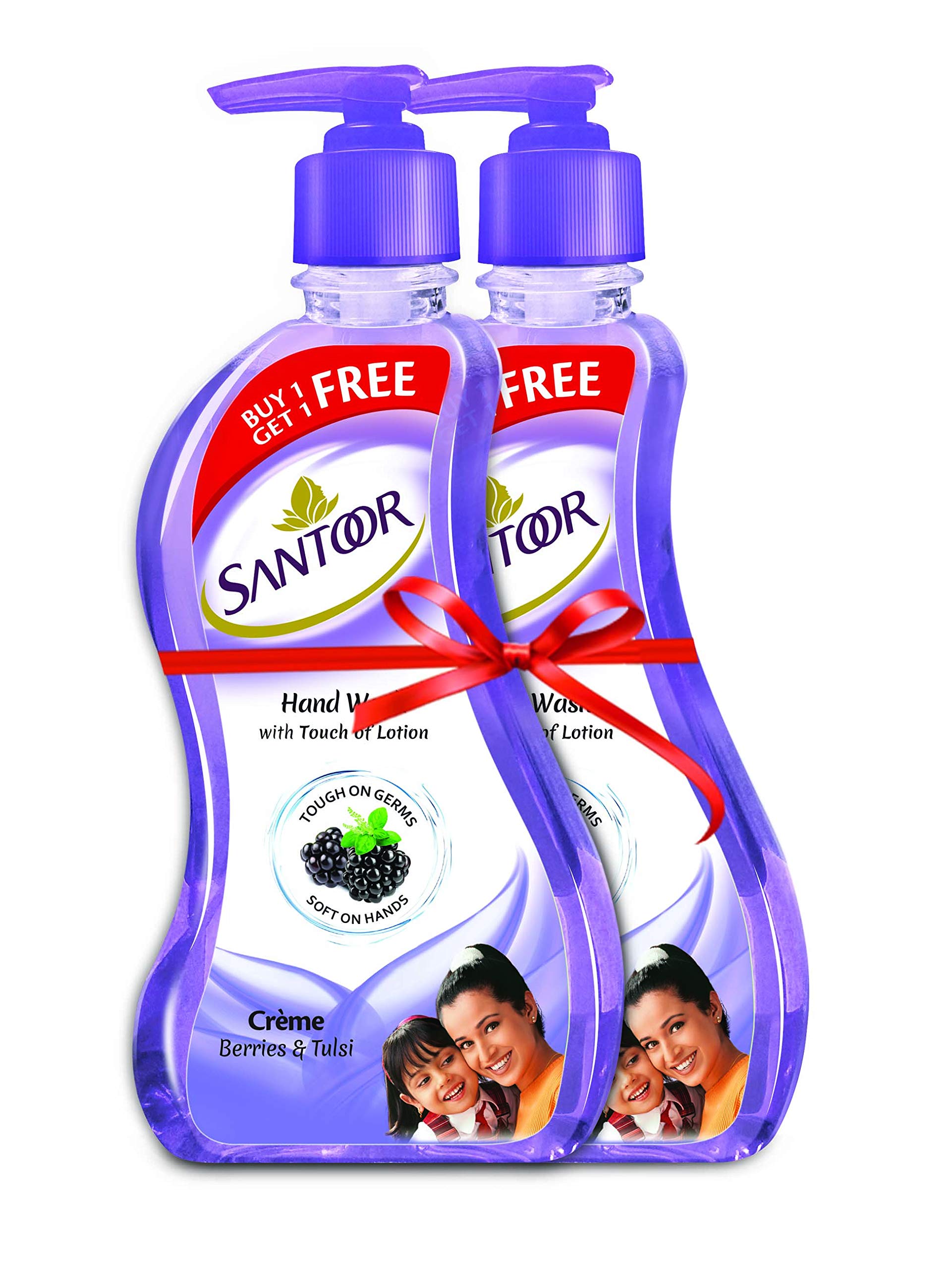Santoor Crème Handwash 200ml, Pack of 4 with Touch of Lotion| Made with Berries & Tulsi| Rich Lathering Formula with Anti-Bacterial Properties| Soft on Hands| Soothes & Hydrates Skin