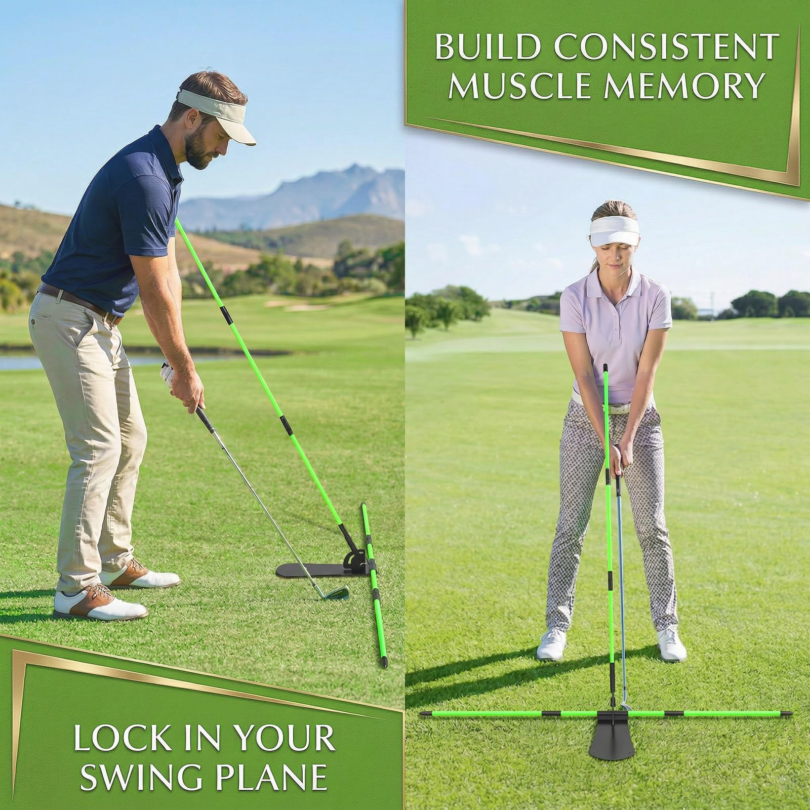 Soporte para palos de alineación de golf con ángulo ajustable, ayuda de entrenamiento de swing de golf para apuntar a putt, ayuda de entrenamiento de golf con 2 palos de alineación y bolsa portátil