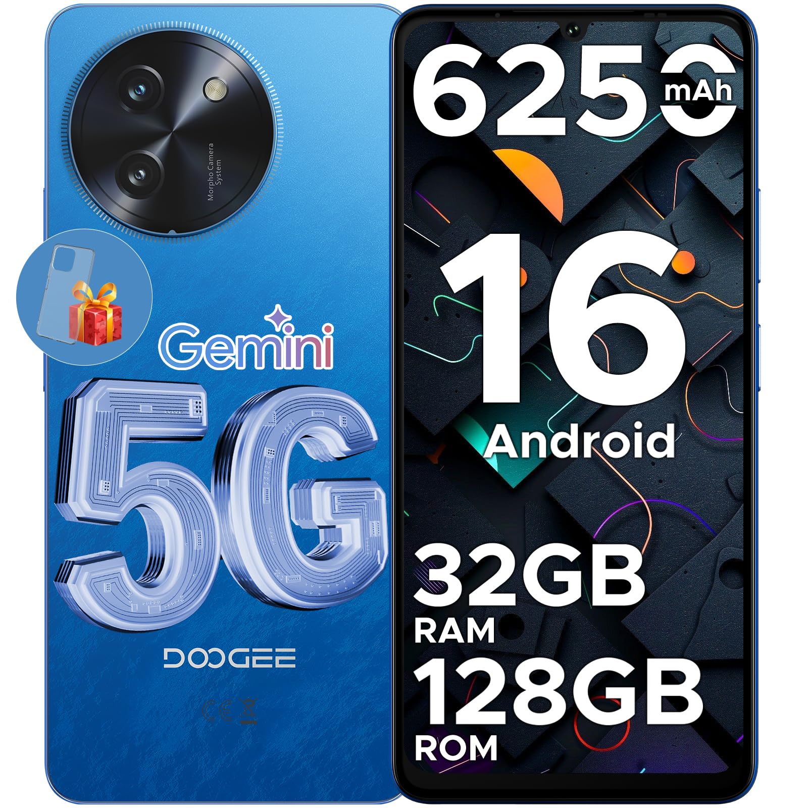 DOOGEE Note 59 Smartphone 5G Android 16 Gemini AI, 32GB+128GB/2TB TF Telefono, 6.75" HD+ 120Hz Cellulare, 6250mAh Batteria Cellulari, Octa-core Telefoni, 16MP+8MP/Widevine L1/NFC/Face ID/GPS/OTG, Blu