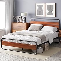 Zinus Soren Letto 150×190 cm – Struttura letto 30 cm di altezza – Struttura letto a piattaforma in metallo con testiera e pediera – Marrone e nero