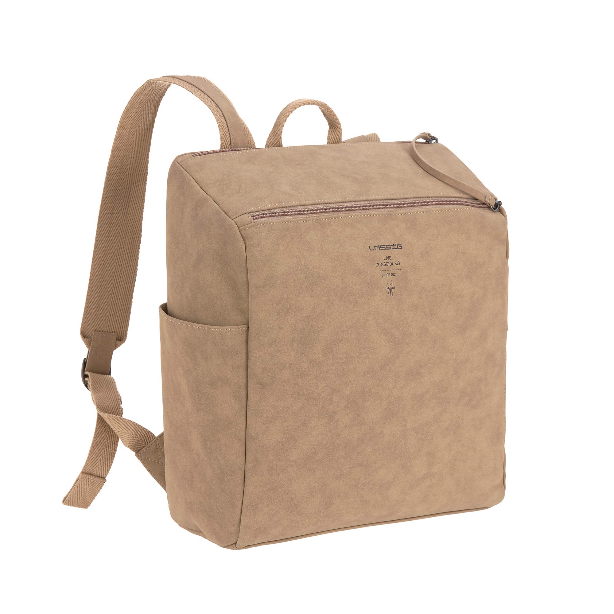 LÄSSIG Baby Wickelrucksack Wickeltasche veganes Leder Tender Backpack camel 1 Stück