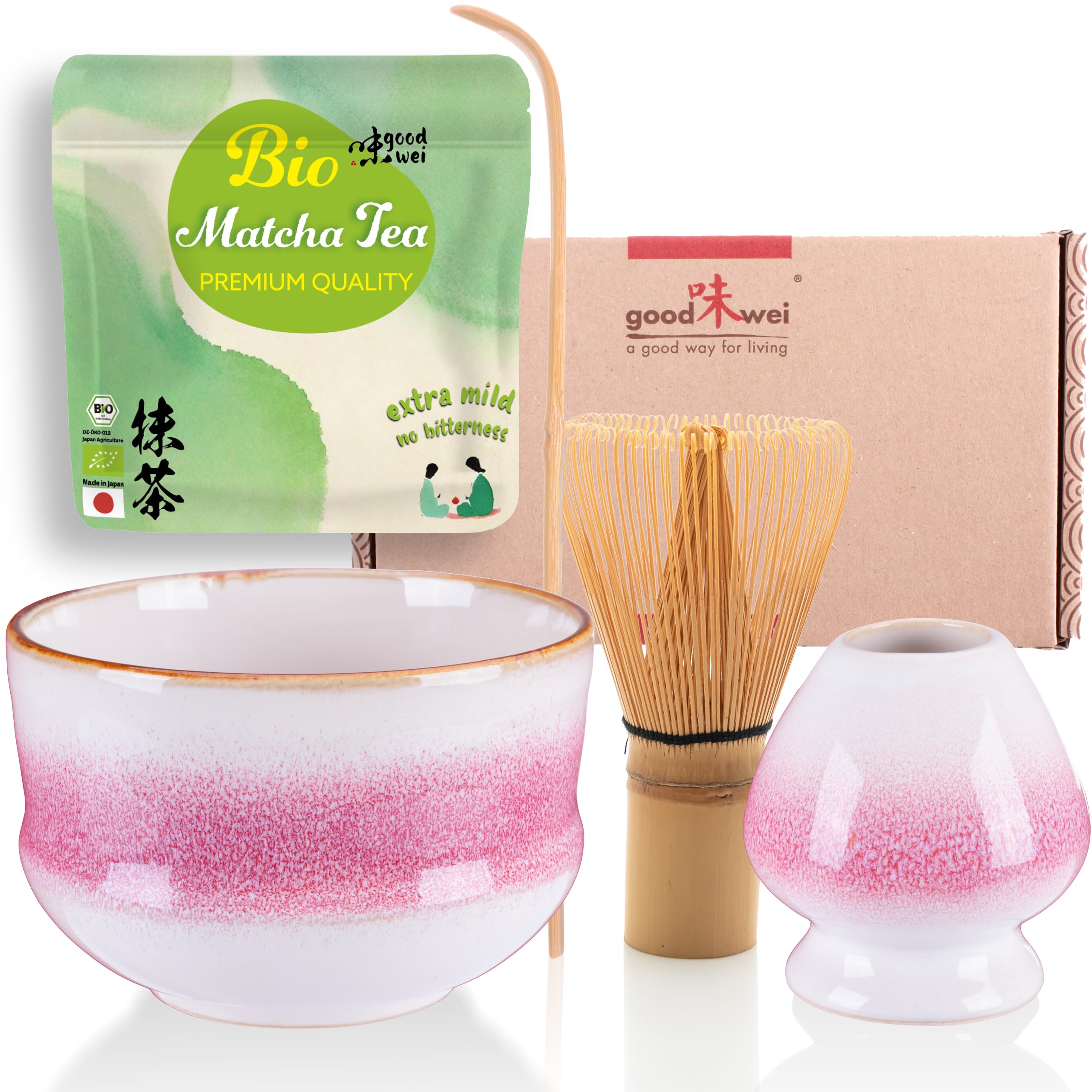 Set Matcha Giapponese BIO Con Frusta Bambù E Tazza Ceramica - Ideale Regalo Per Appassionati Di Tè