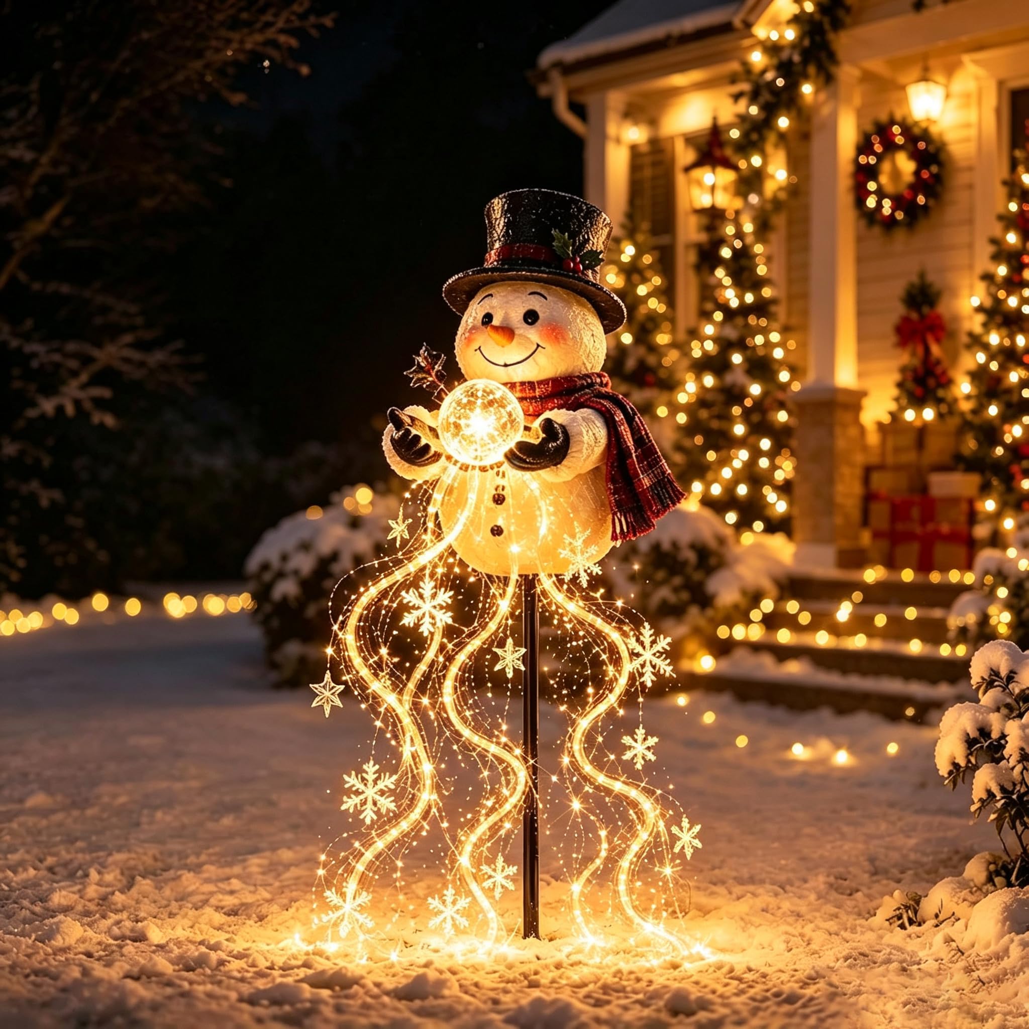 Snowman Magic Fountain Snowflake LED Christmas Garden Stake Light (B)