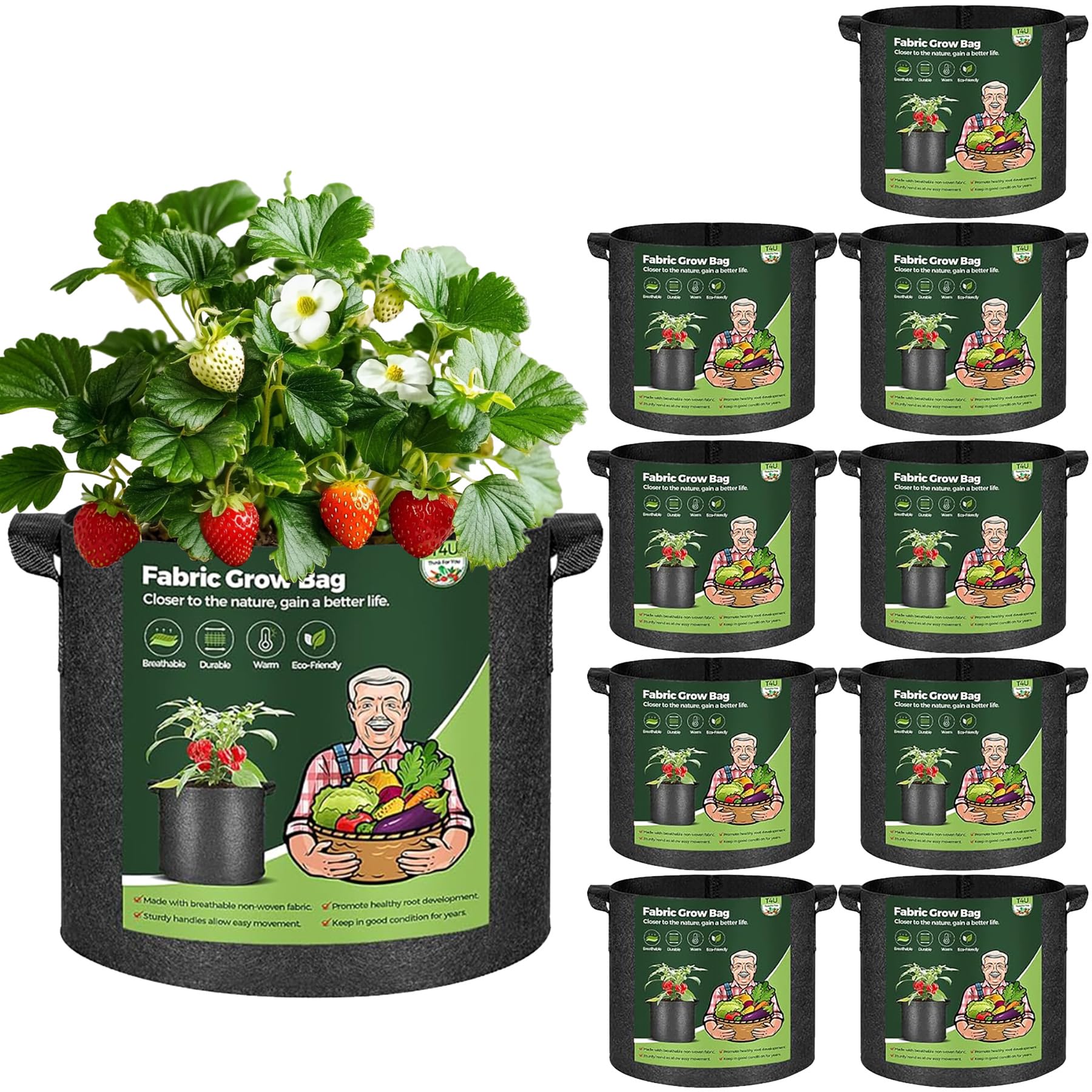 T4U Grow Bags with Handles, 10 Gallon 10 Pack Fabric Grow Bags for Vegetables, Breathable Fabric Pots for UK Gardeners Growing Tomatoes, Potatoes & Courgettes in Patios, Small Gardens or Allotments — view 9