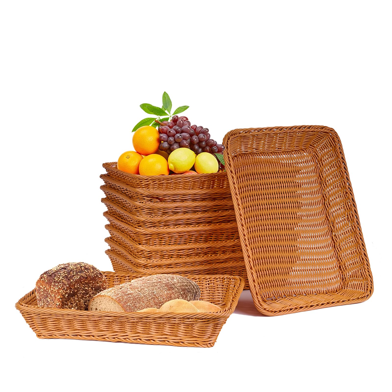 Cesta de pan, cesta de mimbre de 16 pulgadas, paquete de 10 cestas de pan para servir, cestas rectangulares impermeables para verduras, frutas, lavado y almacenamiento de alimentos