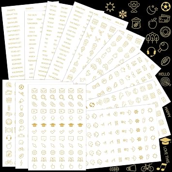 Sinmoe 36 Sheets 1000+ Clear Gold Foil Monthly Planner Sticker Icons Calendar Book Planner Sticker and Office Accessories for Celebrations Journals Planning Scrapbooking Holiday Seasonal General Event