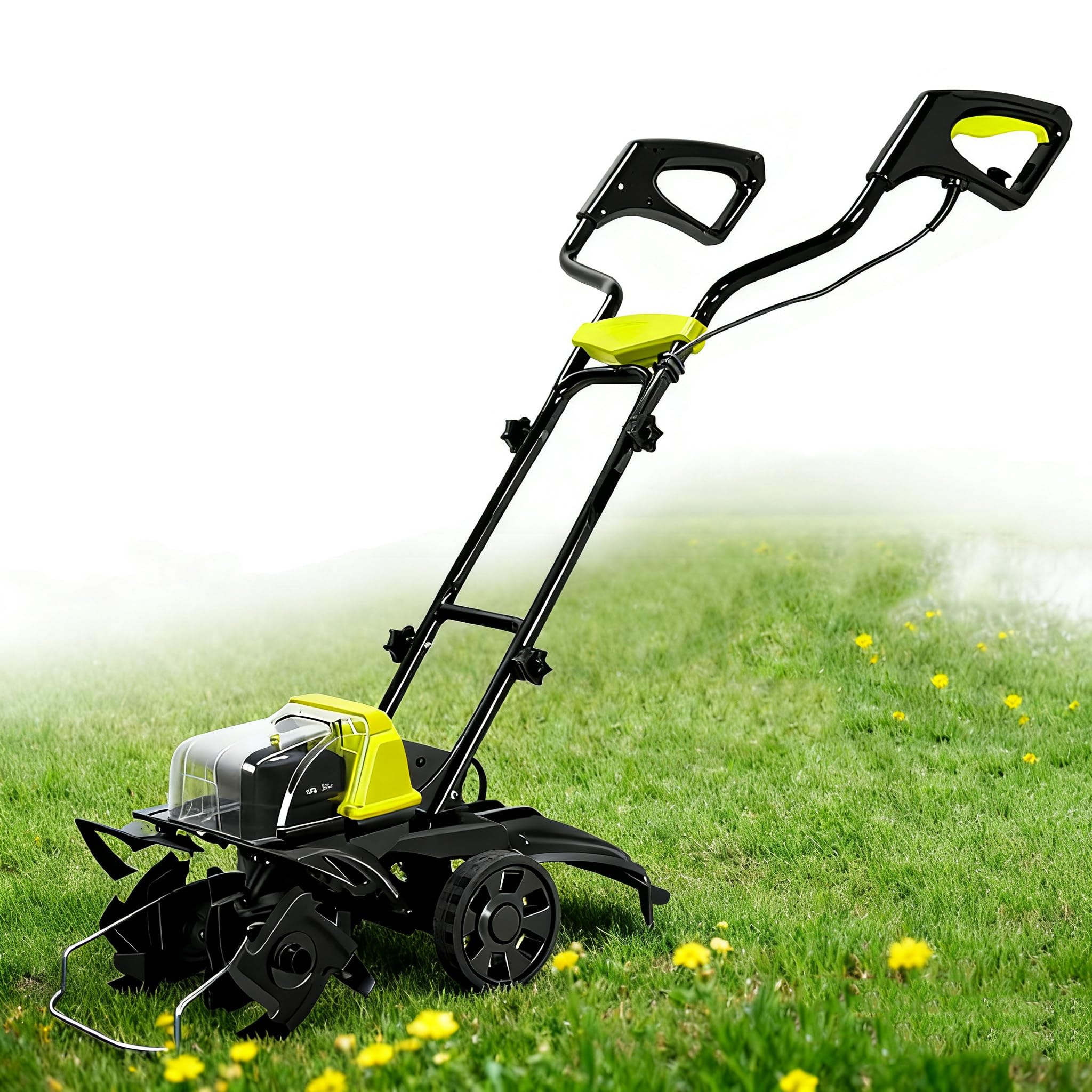 Motocoltivatore Elettrico da Giardino, Motozappa Elettrica a Batteria, Larghezza di Lavoro 35,6 Cm, profondità di Lavoro 18 Cm, con Doppio Interruttore di Sicurezza On/off