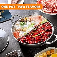 Vista 4 de Dual Sided Stainless Steel Shabu Shabu Hot Pot with Glass Lid, 30cm