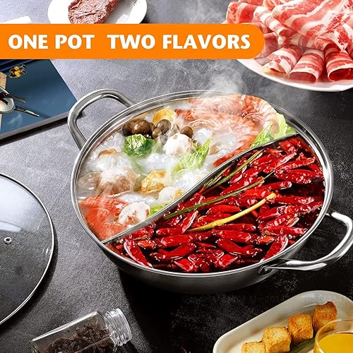 Miniatura 4 de Olla caliente Shabu Shabu Shabu de doble cara con tapa de cristal, 11.8 in