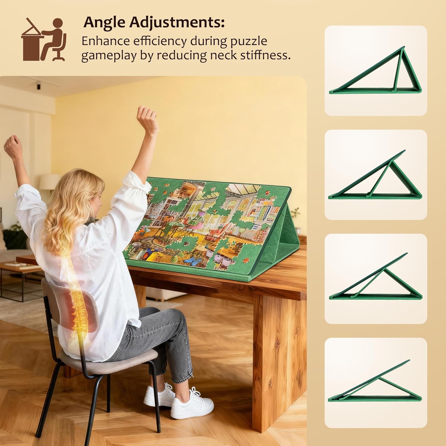 1000 Pieces Portable Jigsaw Puzzle Board with 6 Colored Sorting Trays, Tilting Puzzle Boards with 2-in-1 Stand & Cover, Lightweight Felt Jigsaw Table with Angle Adjustments - Green